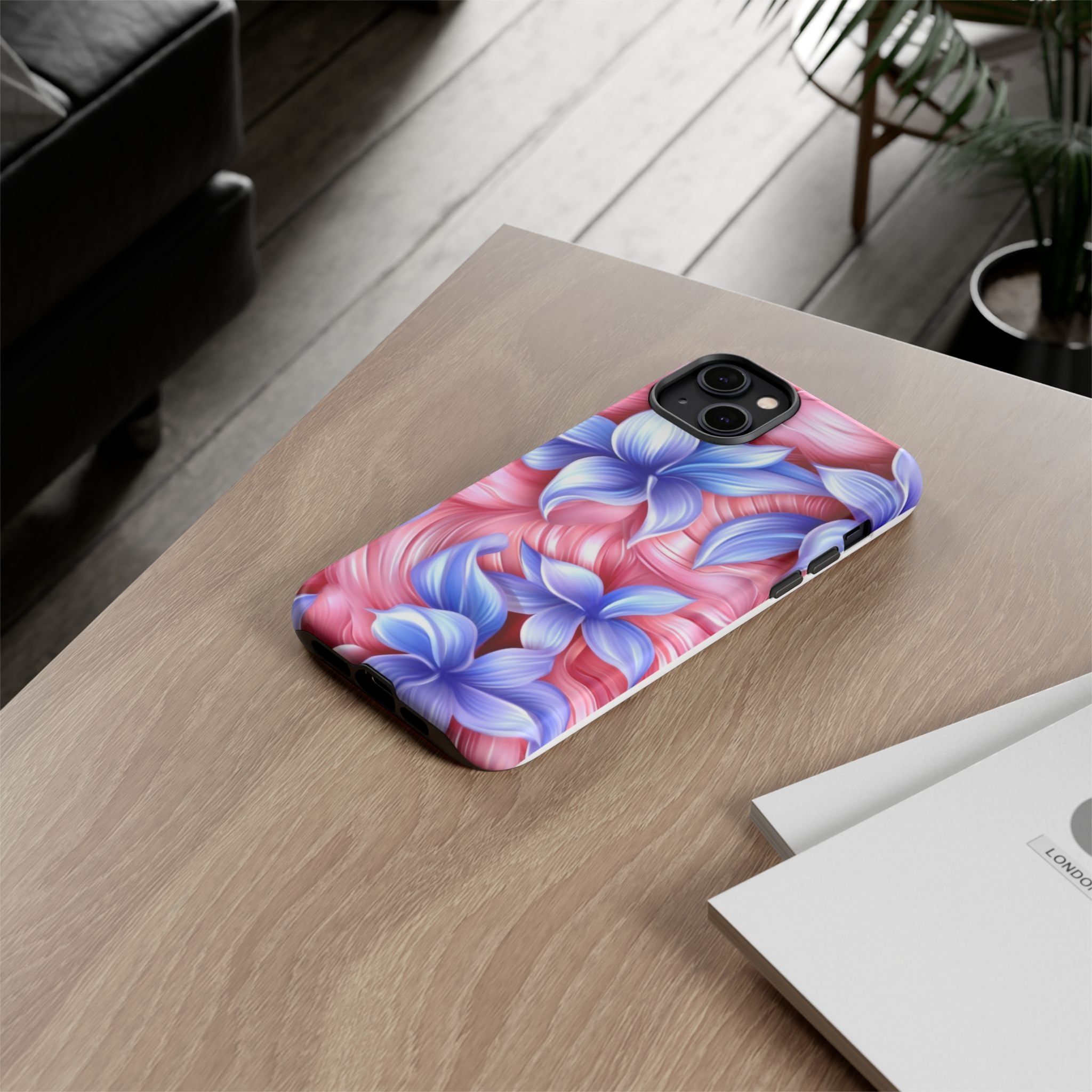 Dreamy Pink & Blue Floral iPhone Case - Hexagon Stone