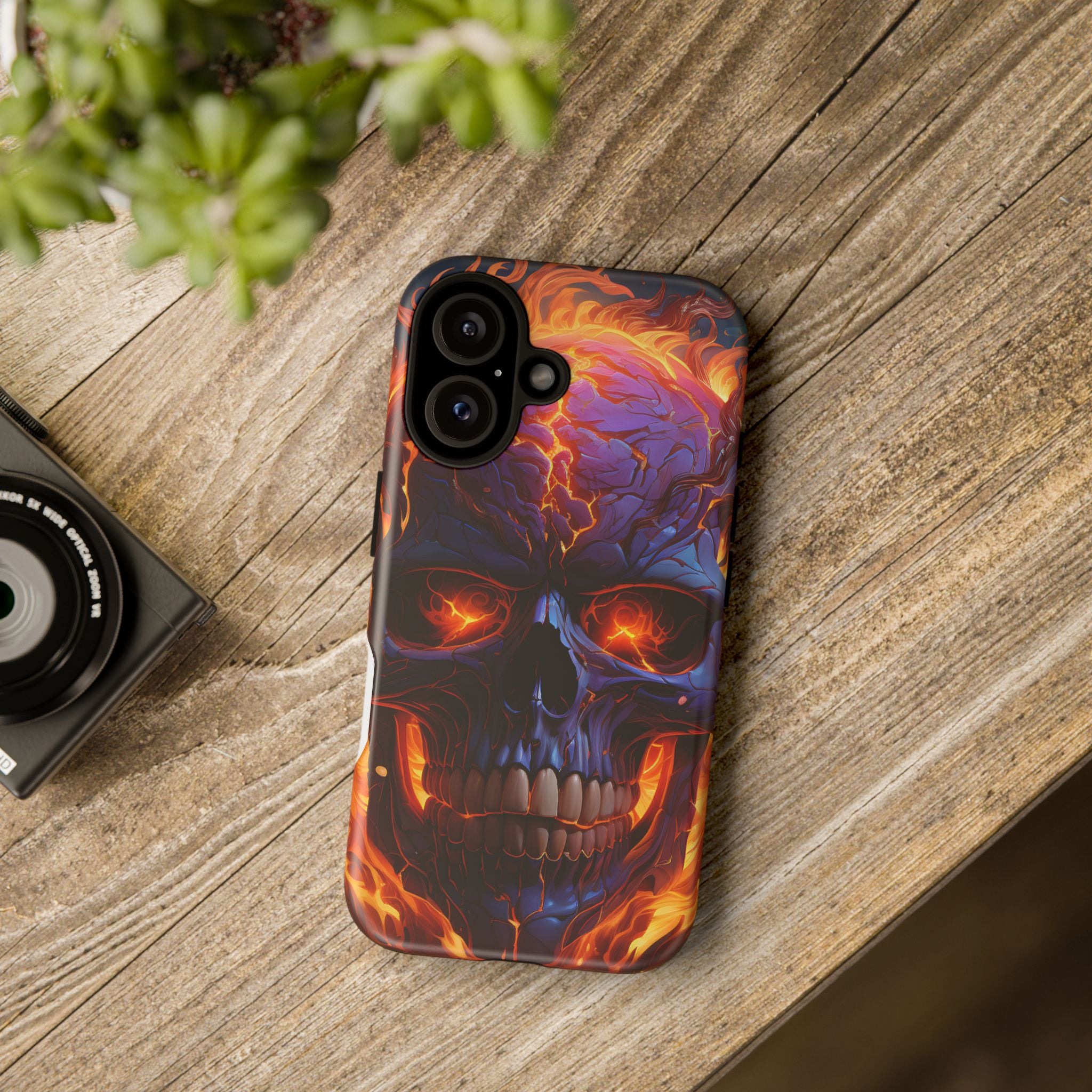 Fiery Skull Hexagon iPhone Case - Rugged Texture