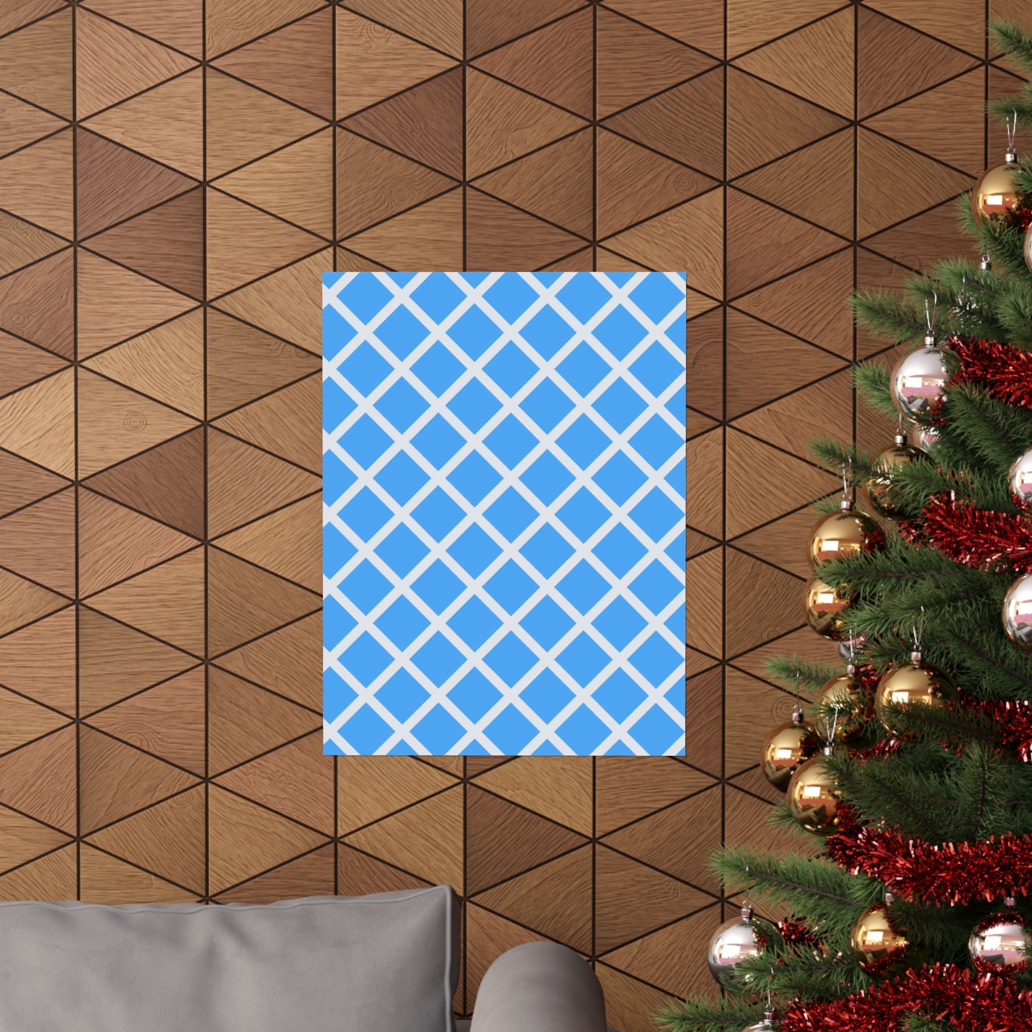 Sky Blue Diamond Grid Geometric Poster