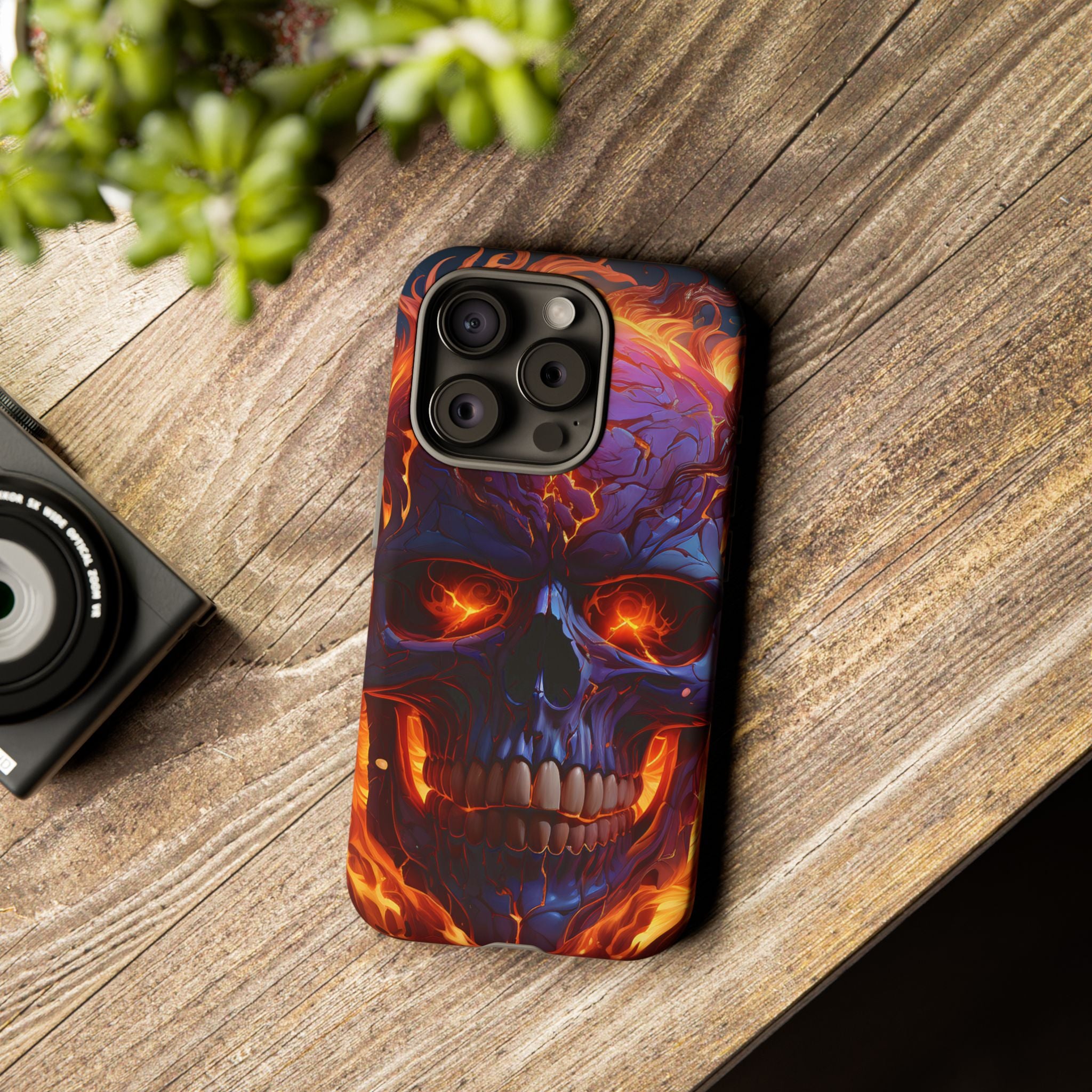 Fiery Skull Hexagon iPhone Case - Rugged Texture