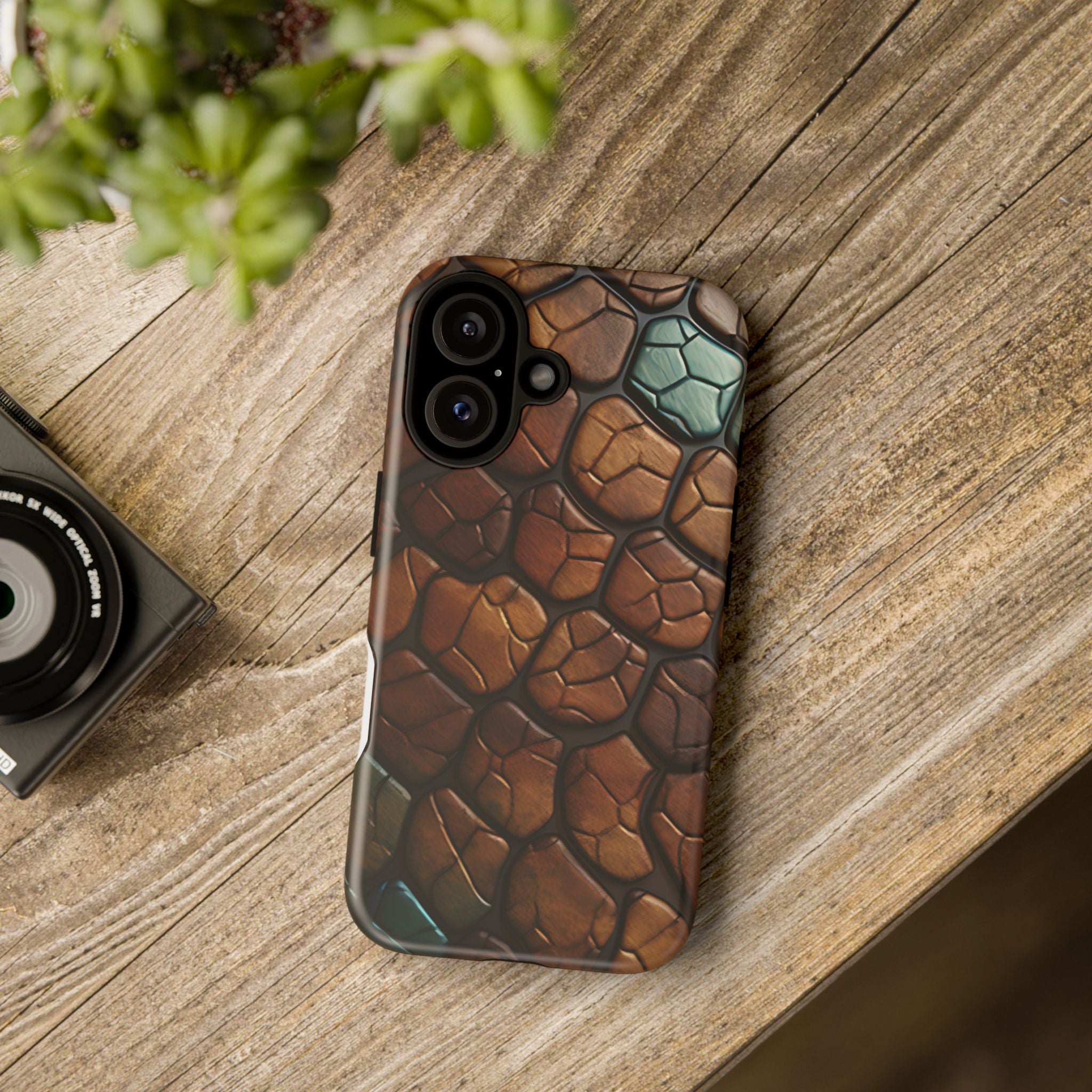 Mosaic Reptile iPhone Case - Teal & Brown