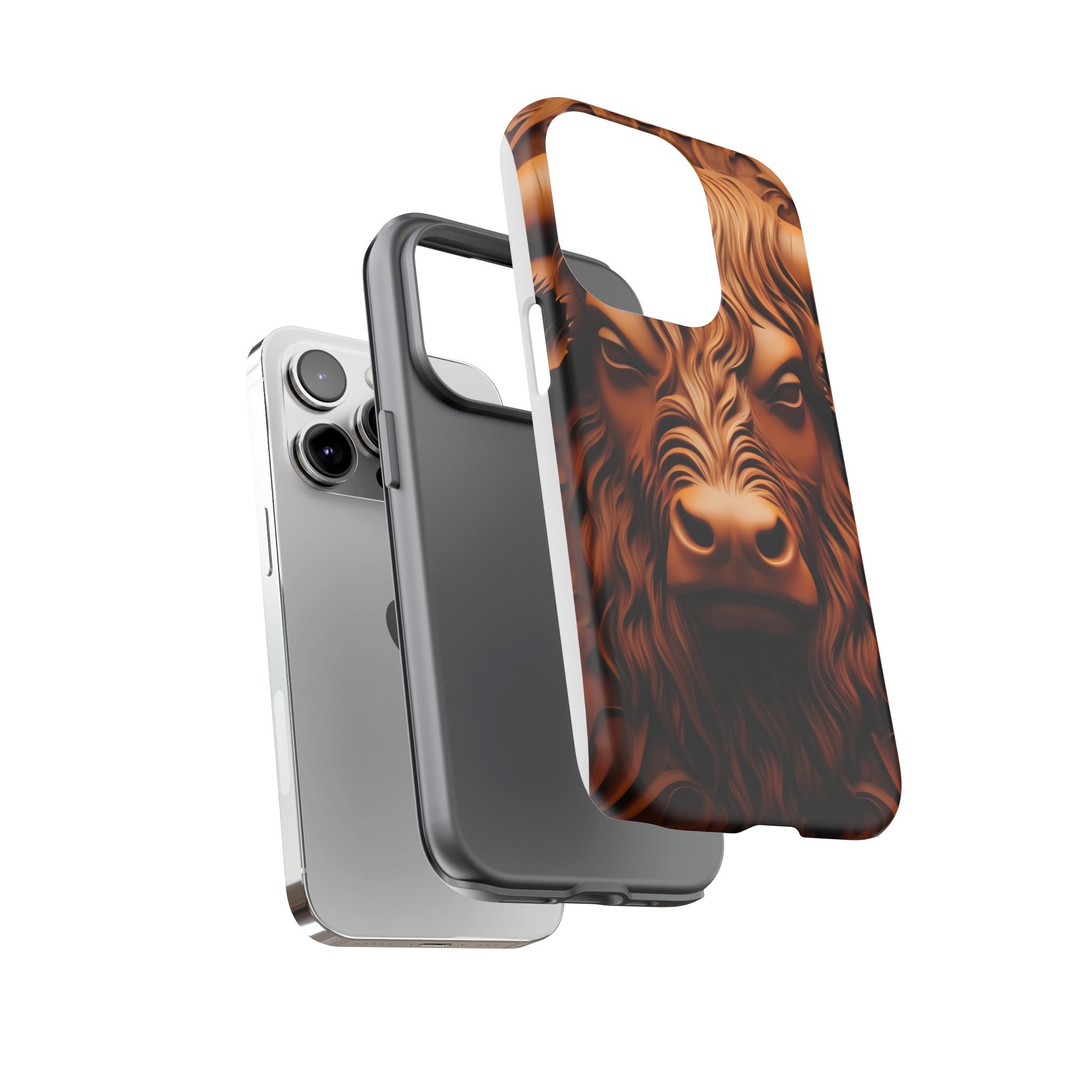 Bull Head Wood Carving iPhone Case - Rugged Texture