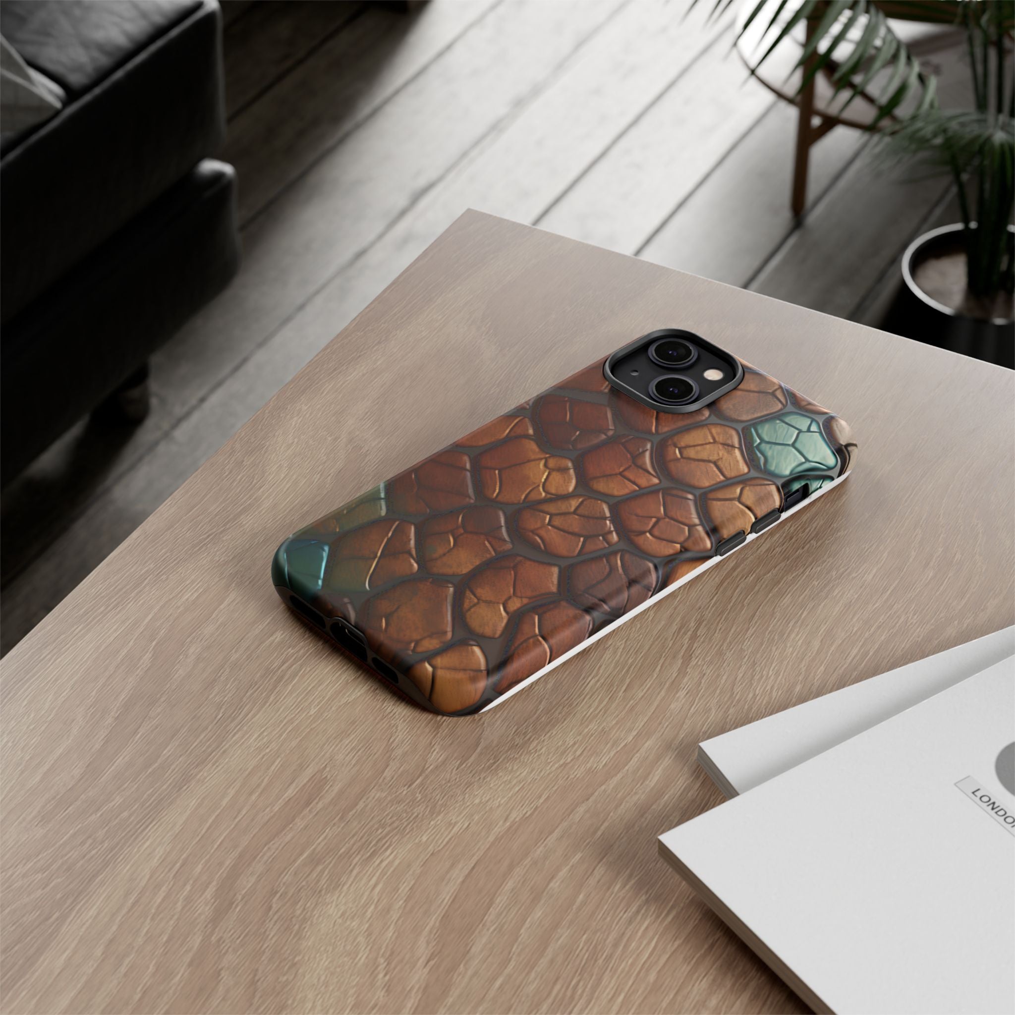 Mosaic Reptile iPhone Case - Teal & Brown