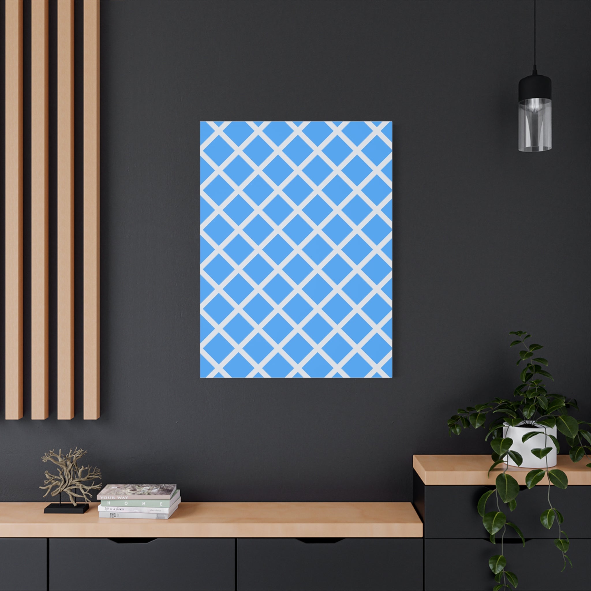 Sky Blue Diamond Grid Matte Canvas Art