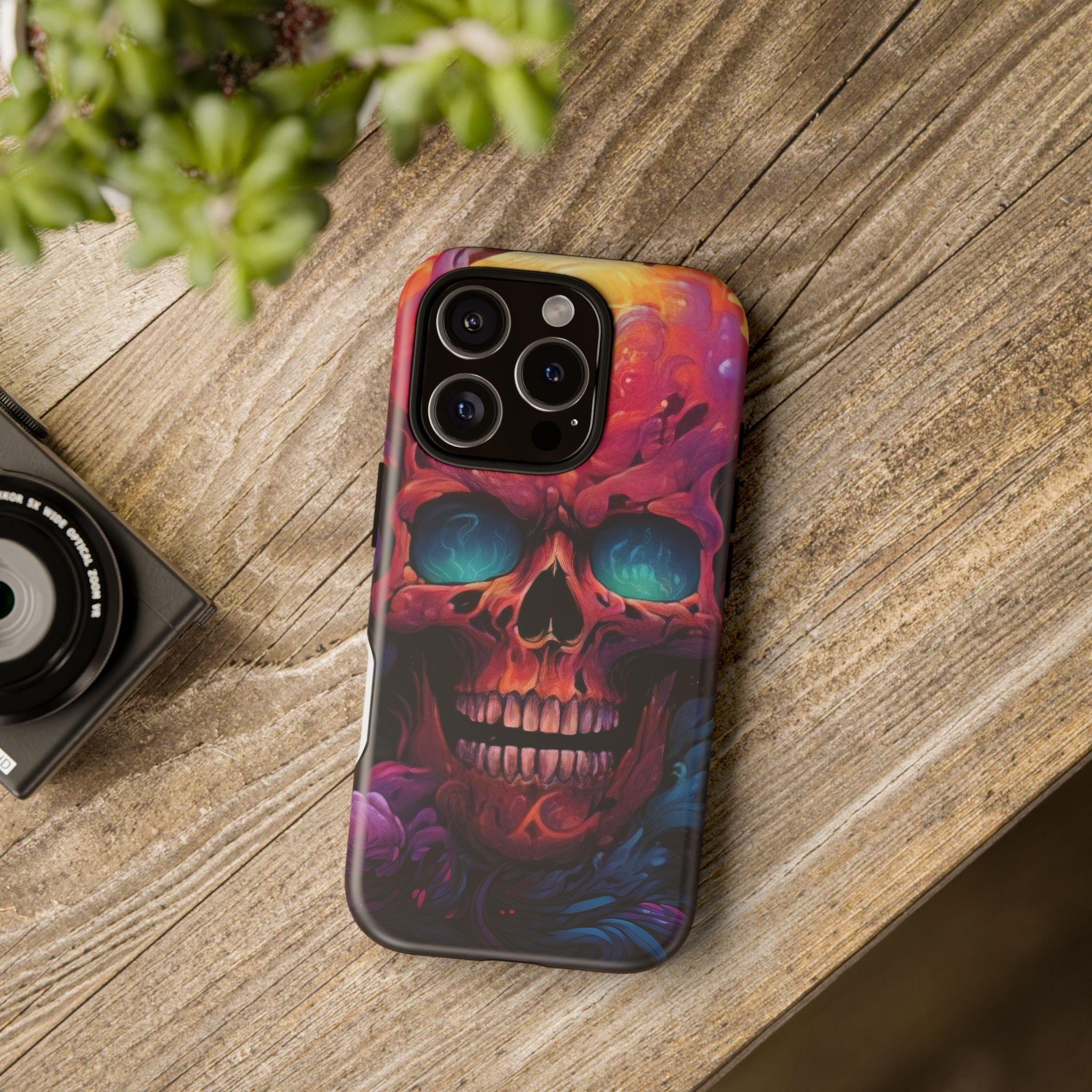 Fiery Skull Hexagon iPhone Case - Rugged Texture