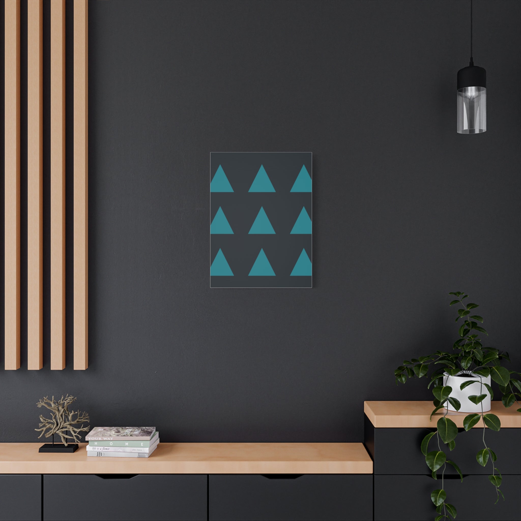 Teal Geometric Triangle Canvas Art