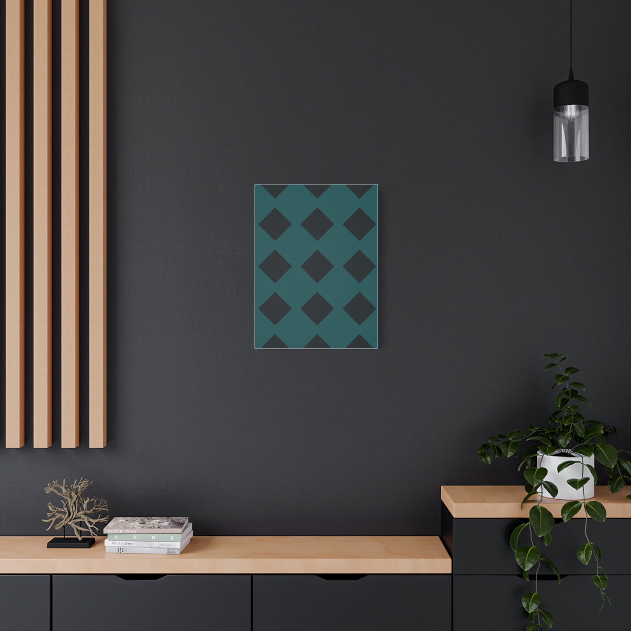 Teal Geometric Diamond Canvas Art