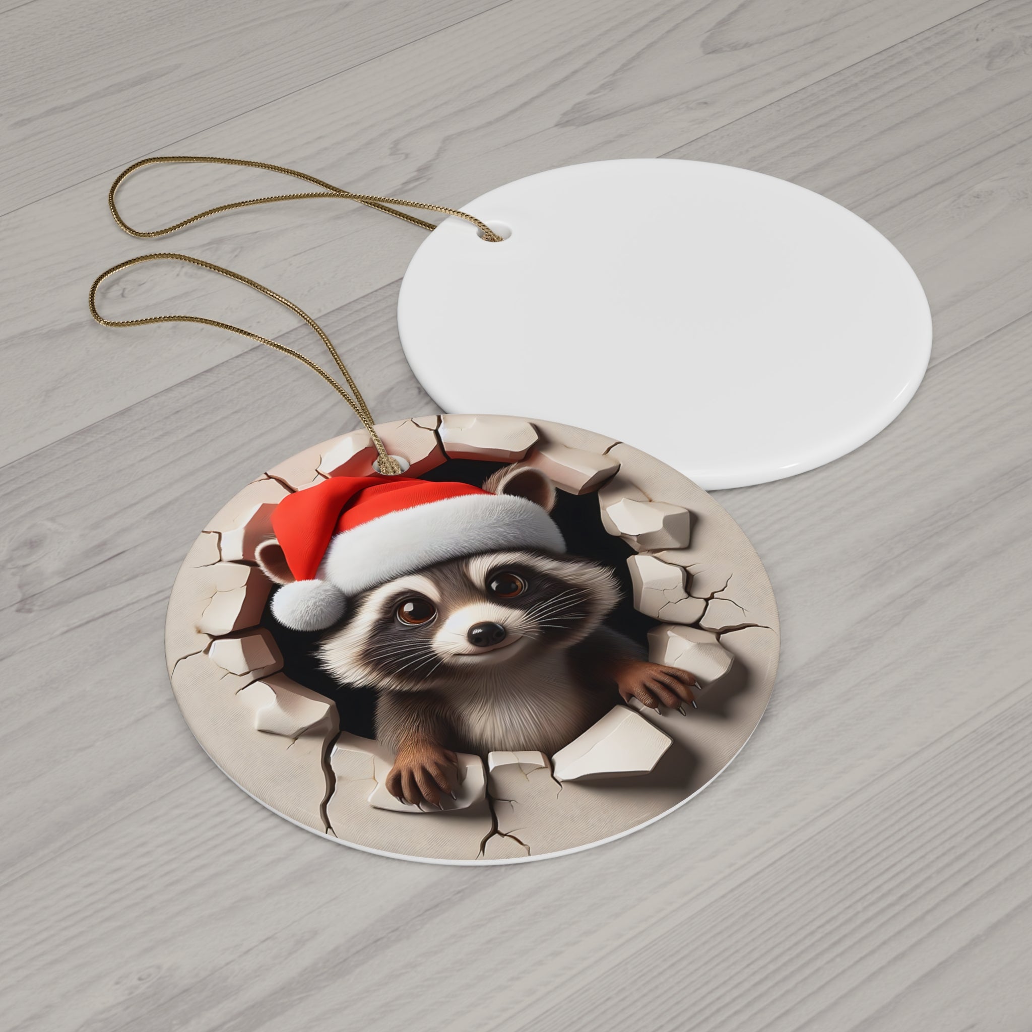 Santa Raccoon Christmas Ornament