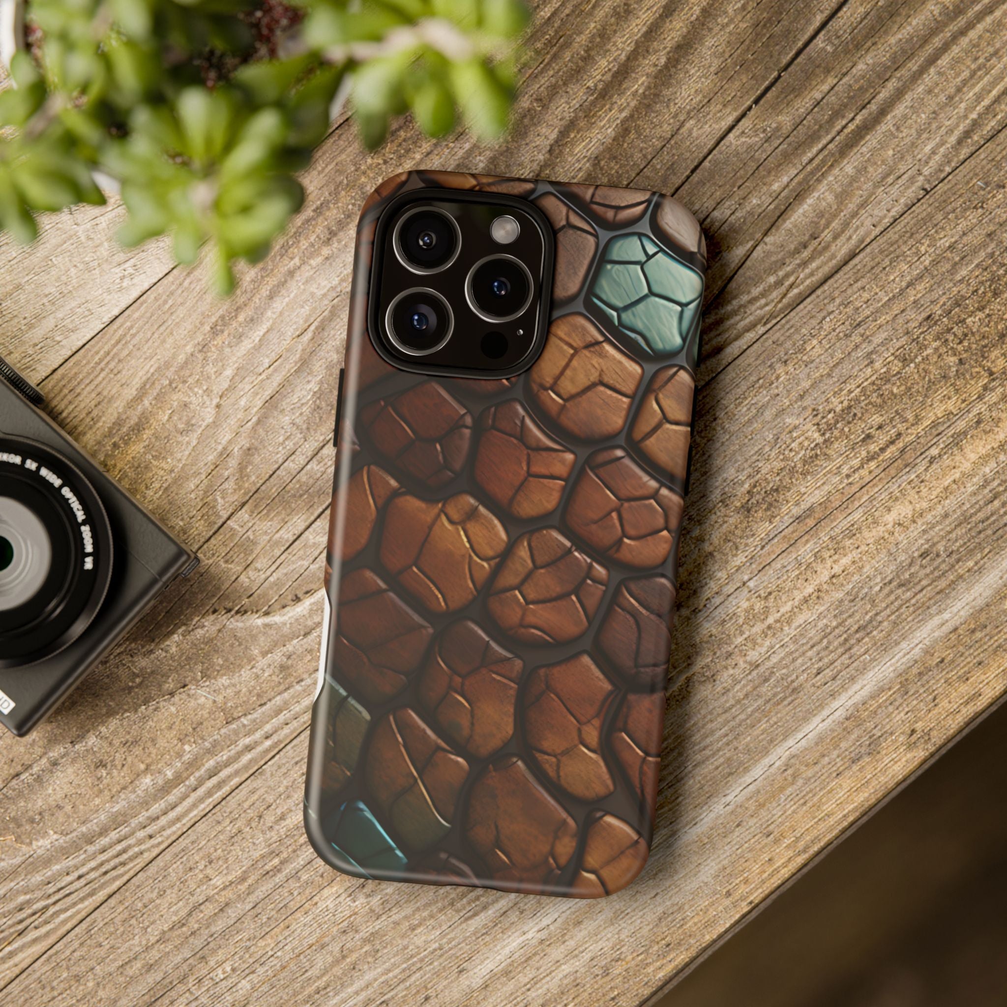 Mosaic Reptile iPhone Case - Teal & Brown