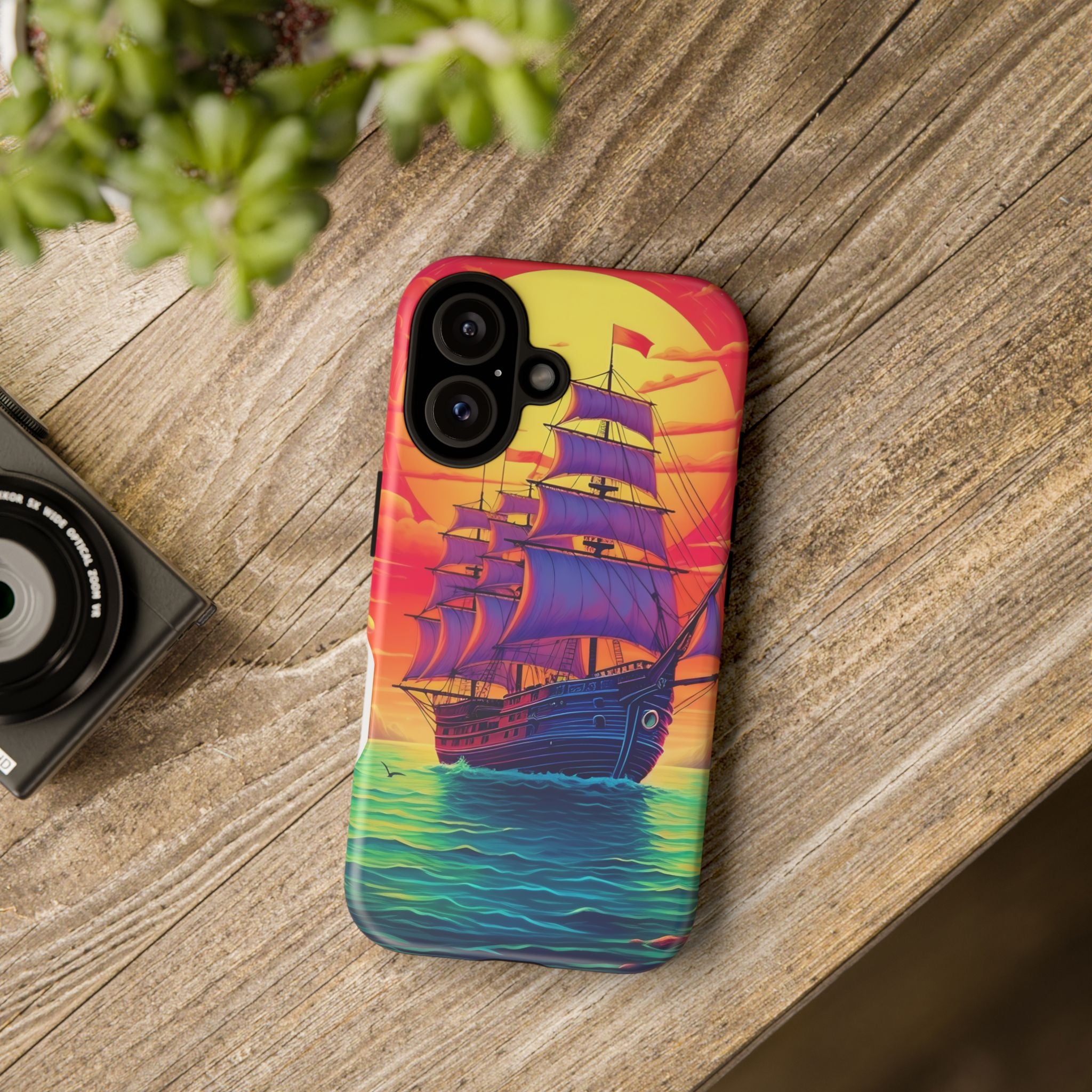 Sunset Galleon Hexagon Stone iPhone Case