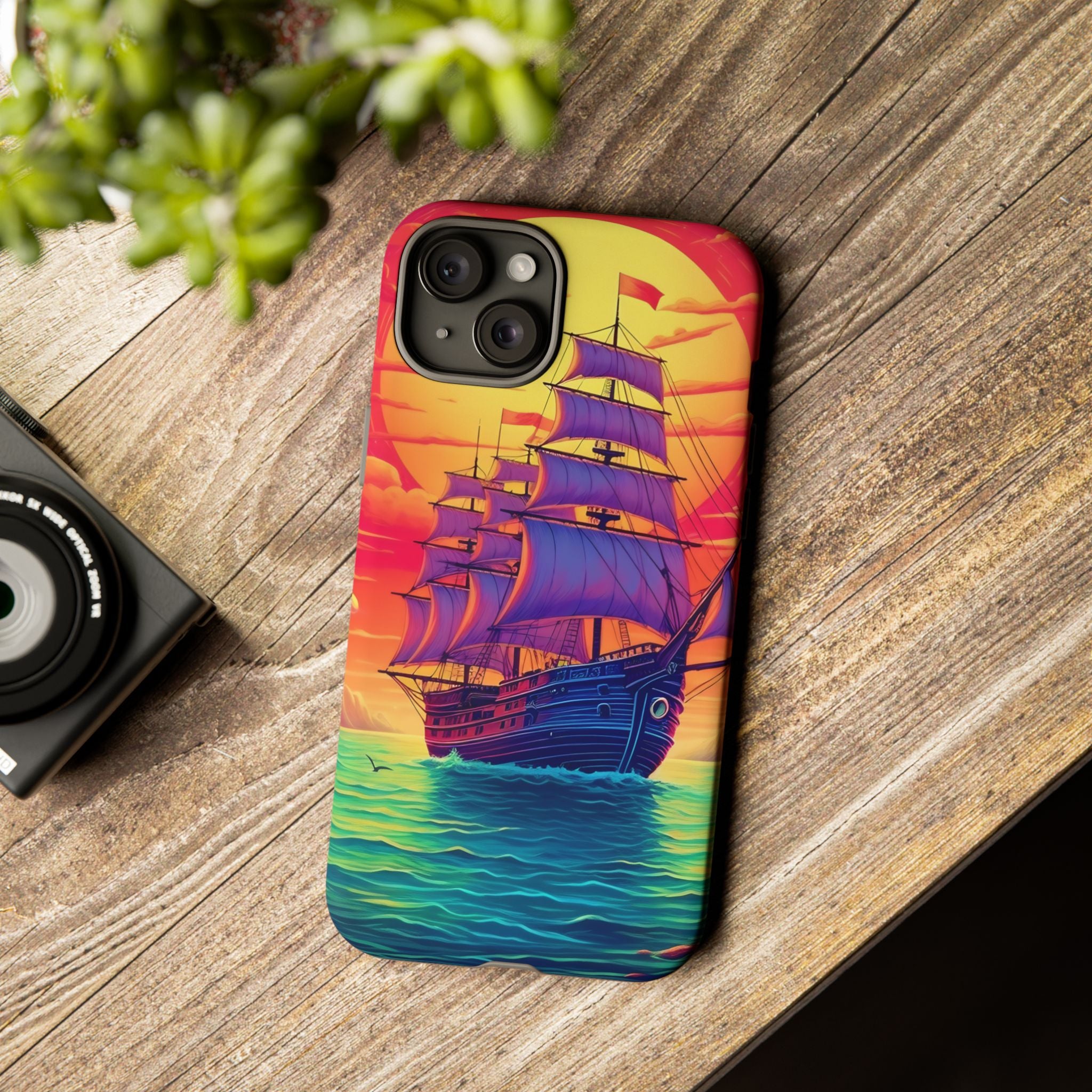 Sunset Galleon Hexagon Stone iPhone Case