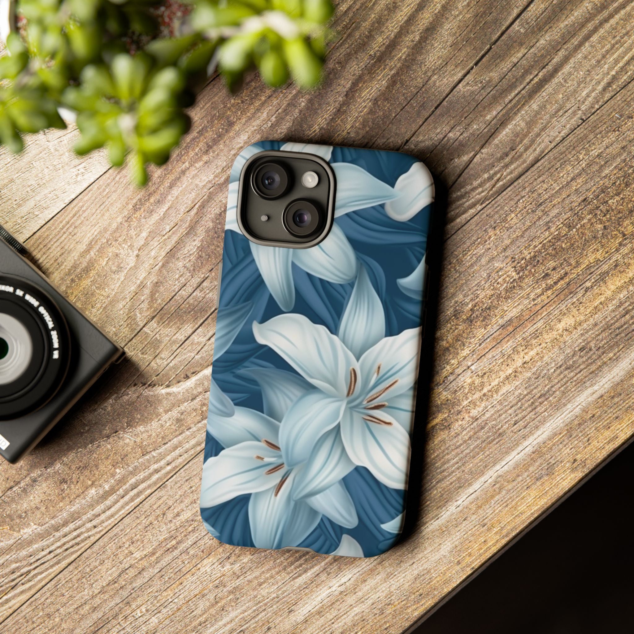 Pastel Blue Lily iPhone Case - Hexagon Stone