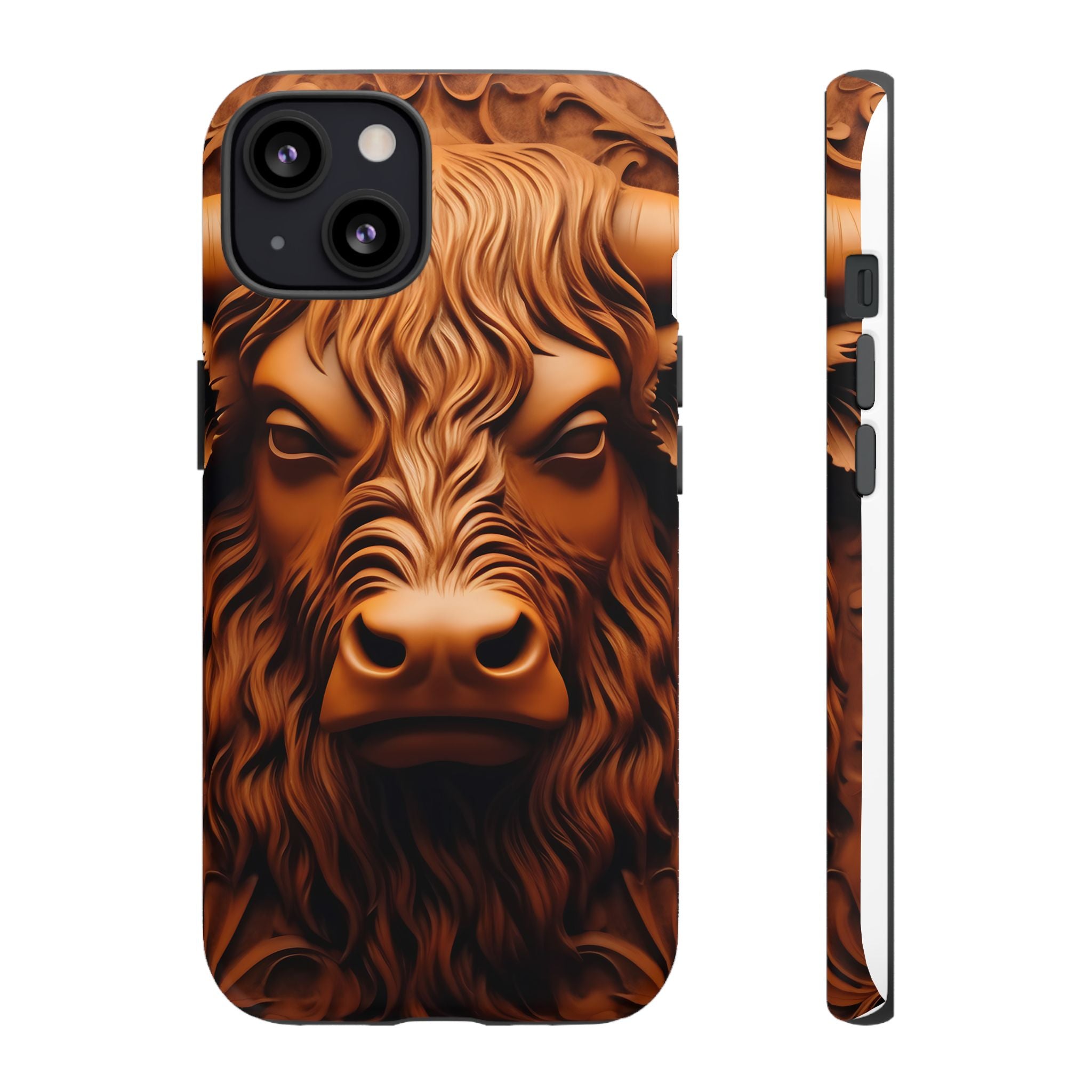 Bull Head Wood Carving iPhone Case - Rugged Texture