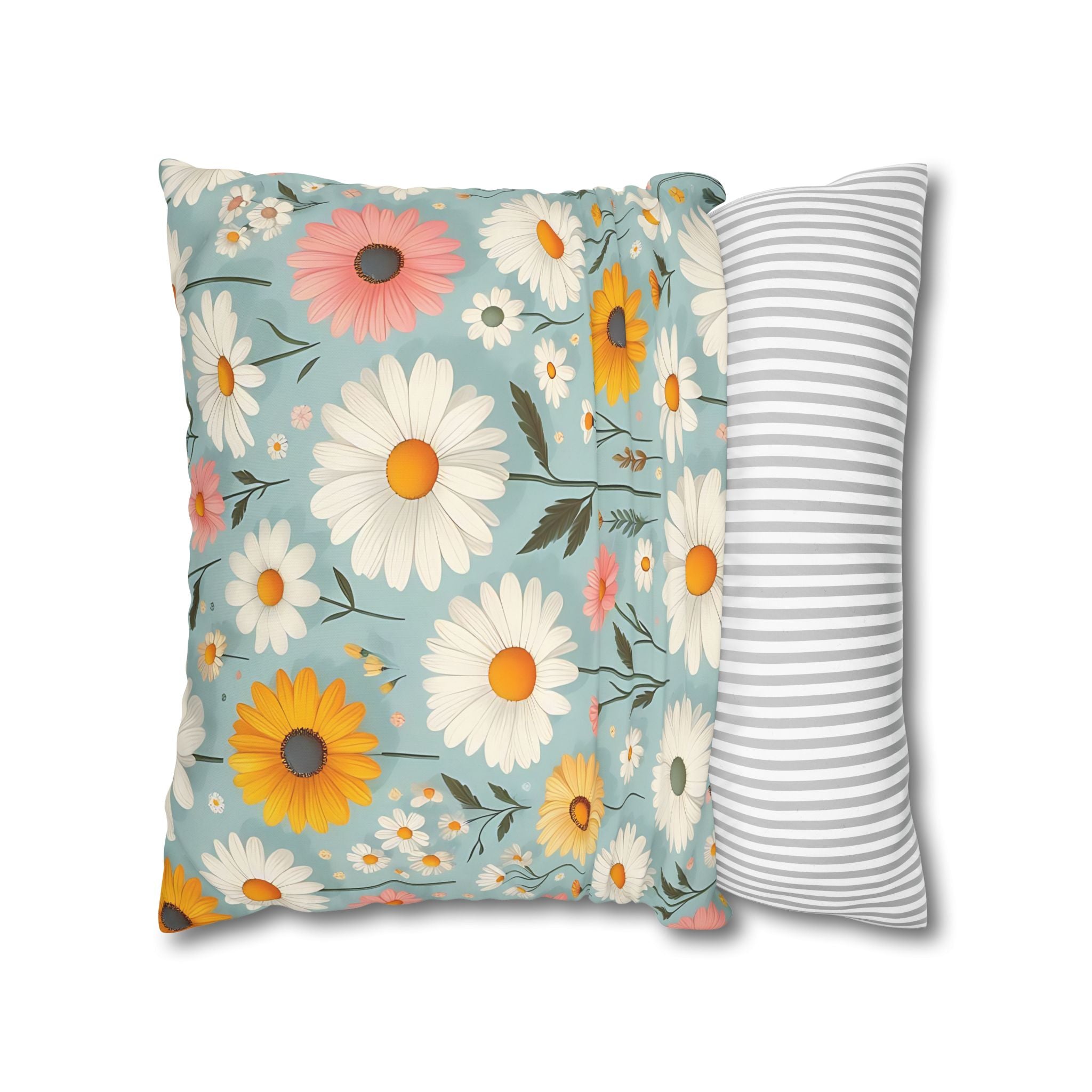 Floral Daisy Pillowcase - Blue & White