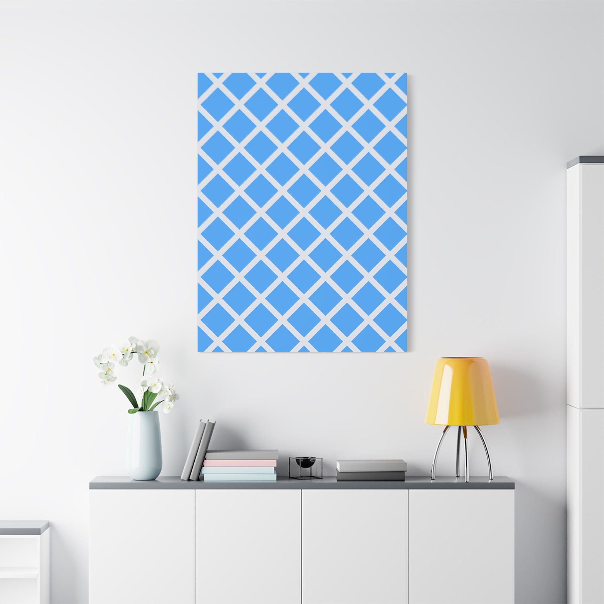 Sky Blue Diamond Grid Matte Canvas Art