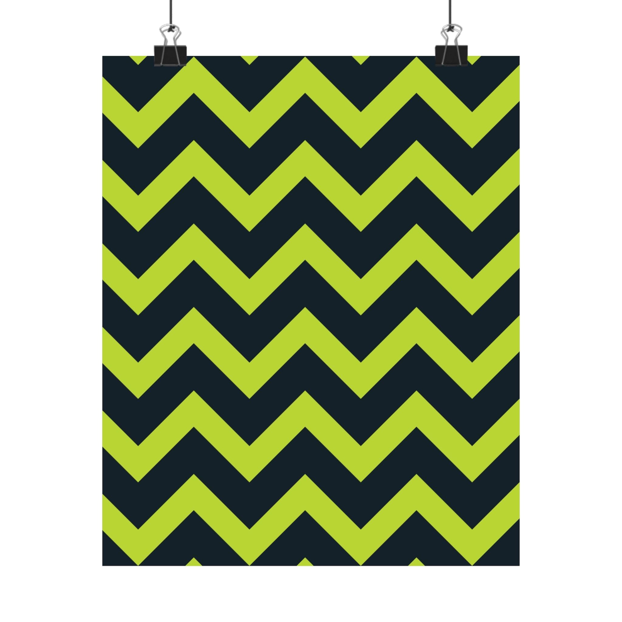 Neon Zigzag Green Geometric Art Poster