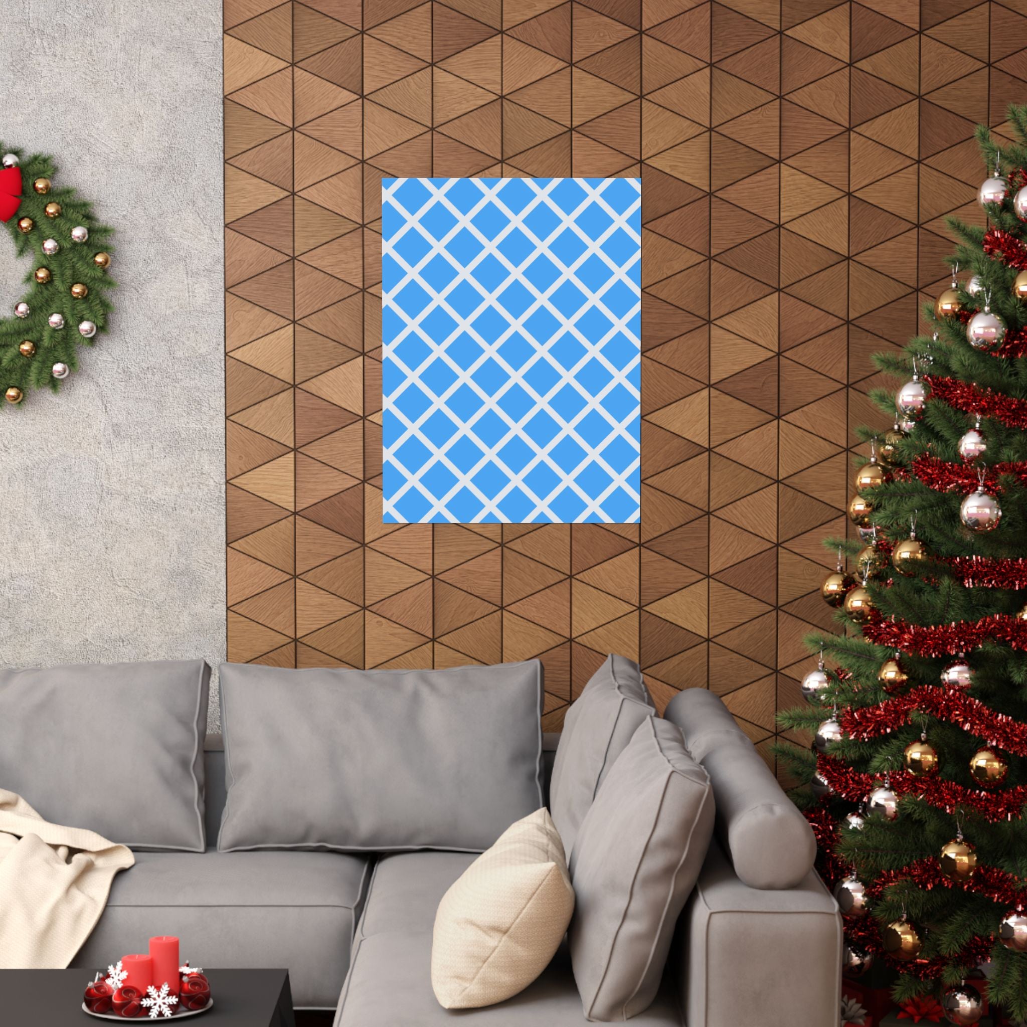 Sky Blue Diamond Grid Geometric Poster