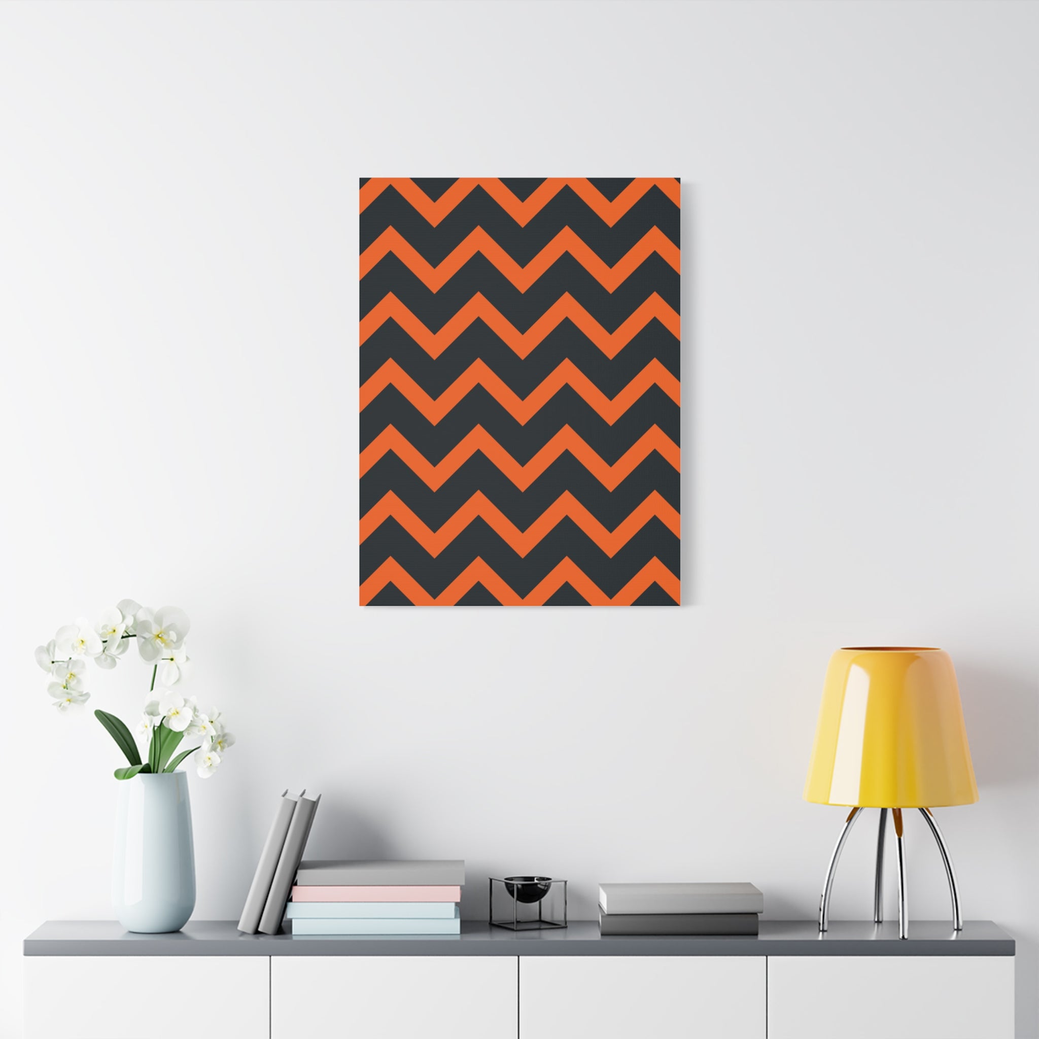 Orange & Navy Chevron Matte Canvas Art