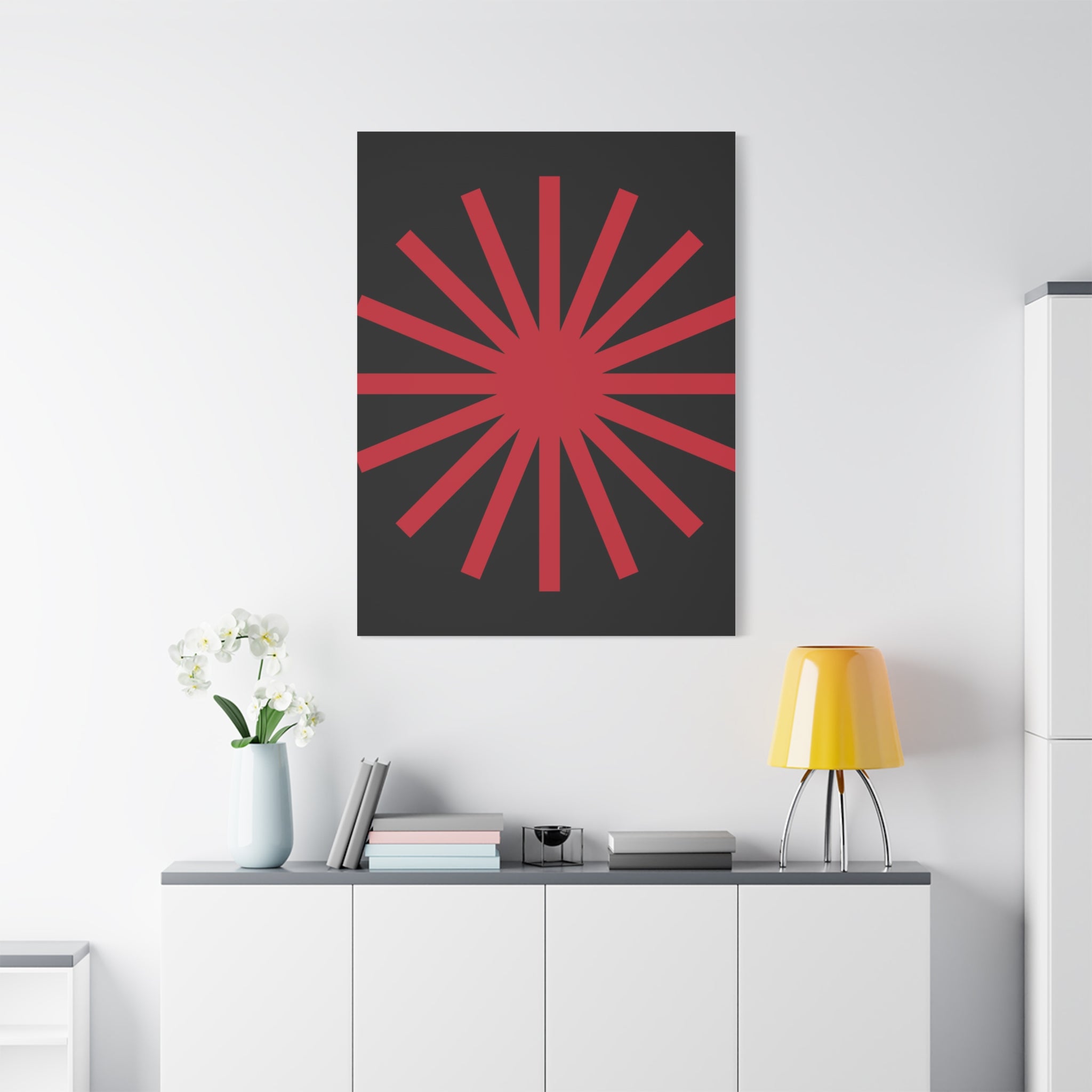 Crimson Sunburst Matte Canvas Art