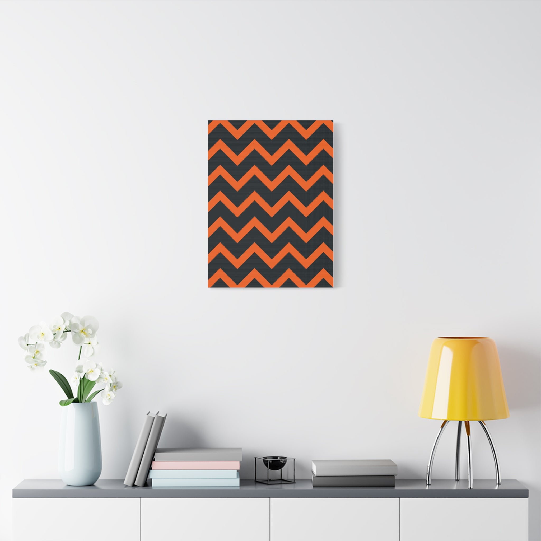 Orange & Navy Chevron Matte Canvas Art