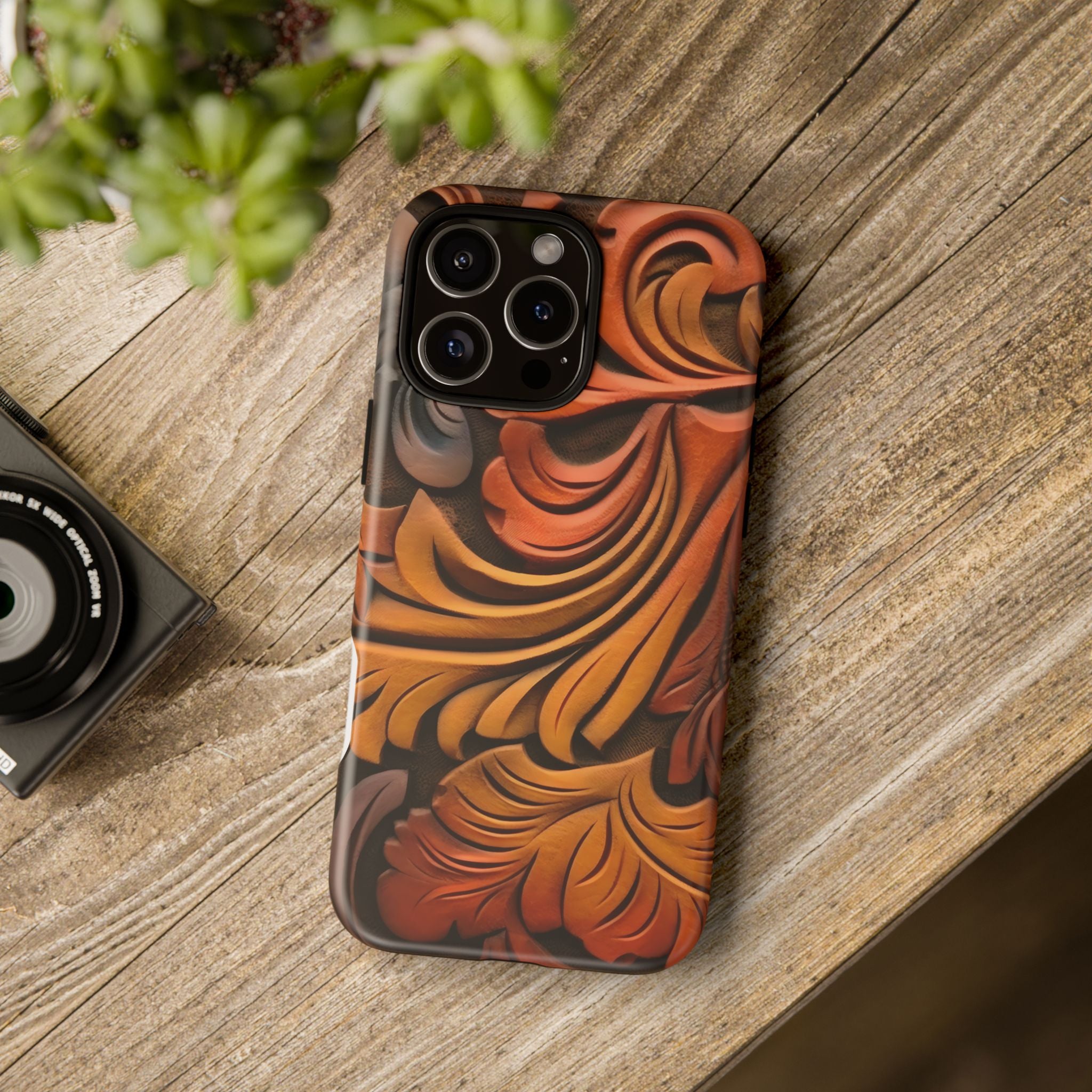 Art Nouveau Leather iPhone Case - Hexagon Stone