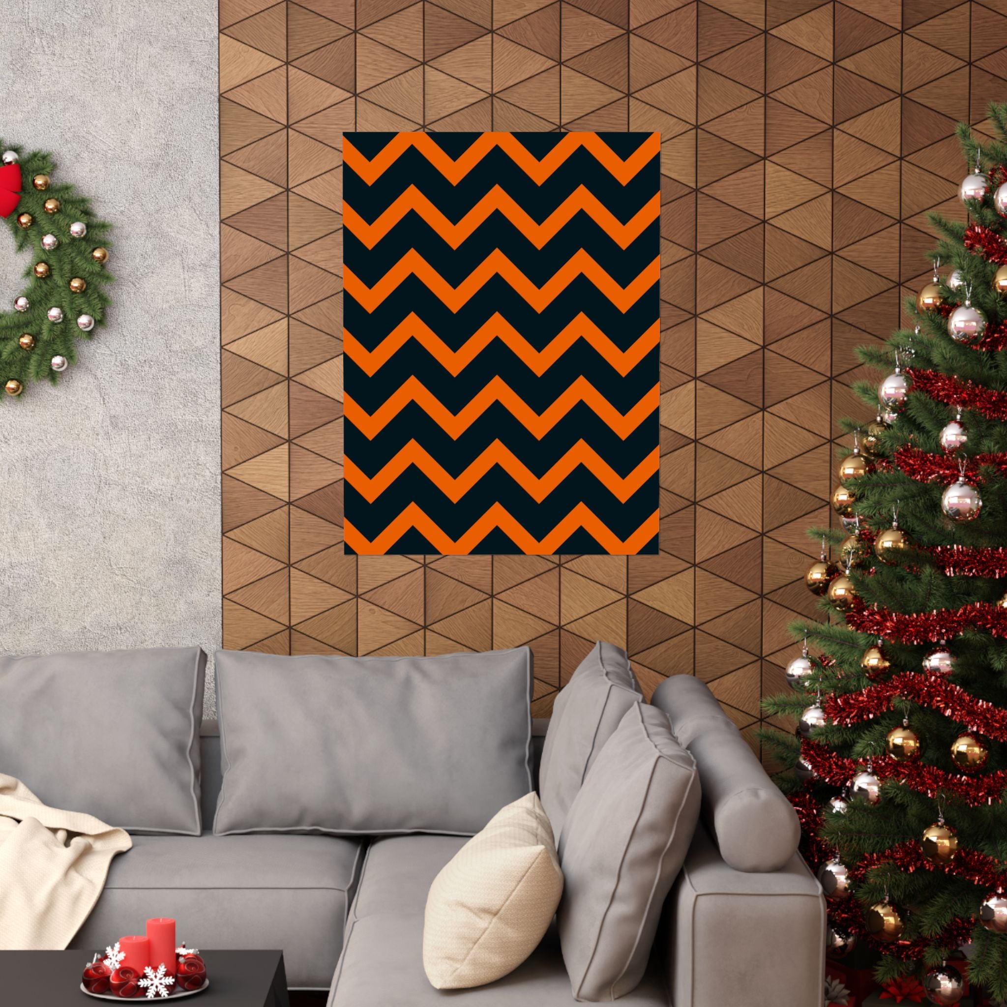 Orange & Blue Chevron Stripe Poster