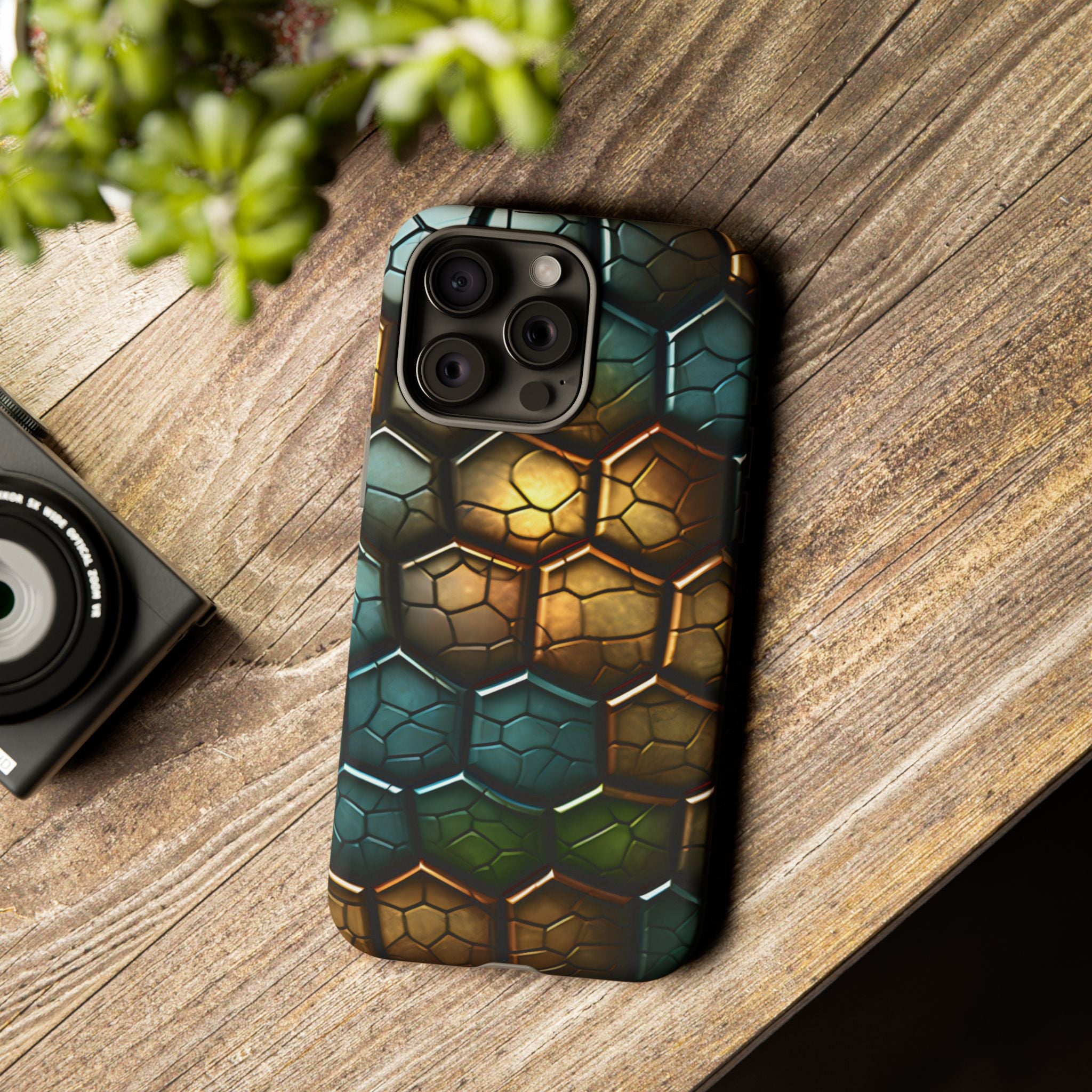 HexaScale iPhone Case: Teal & Bronze