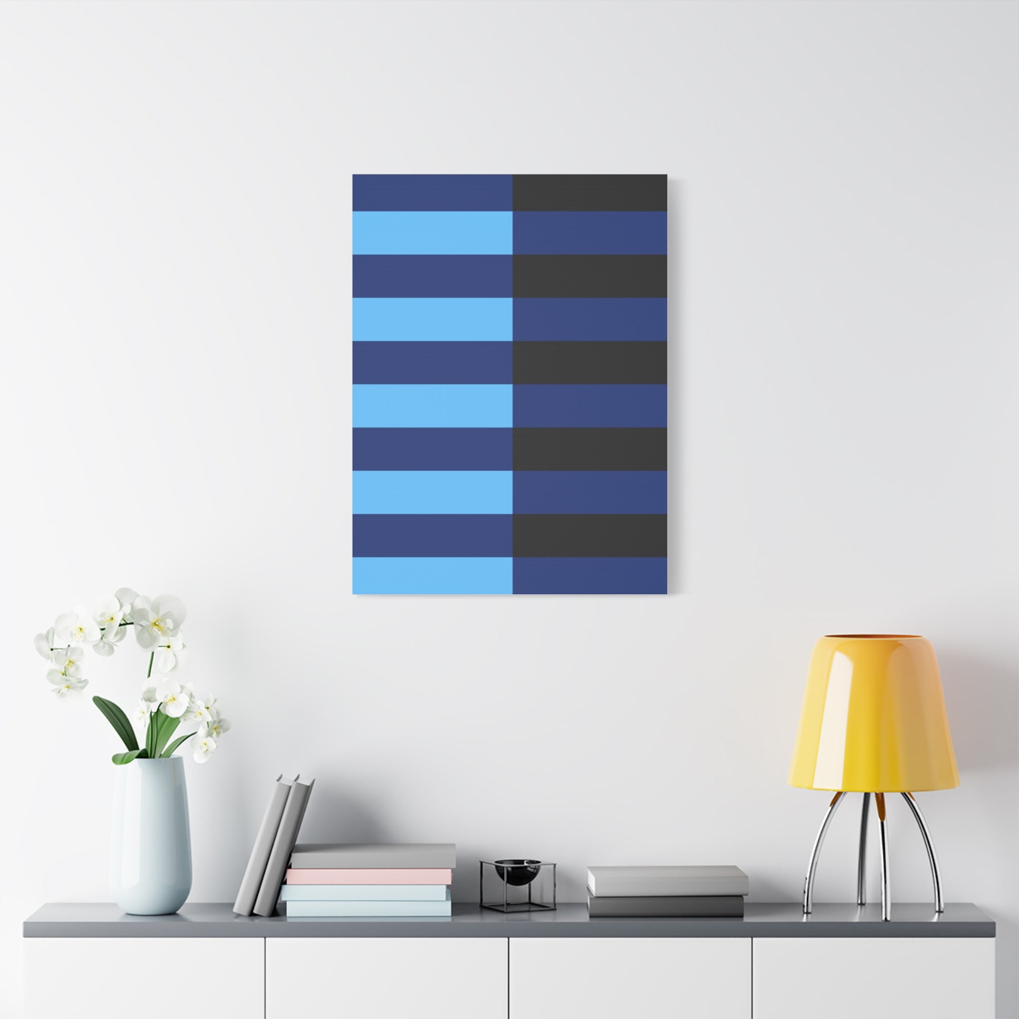 Abstract Blue & Grey Stripe Canvas Art