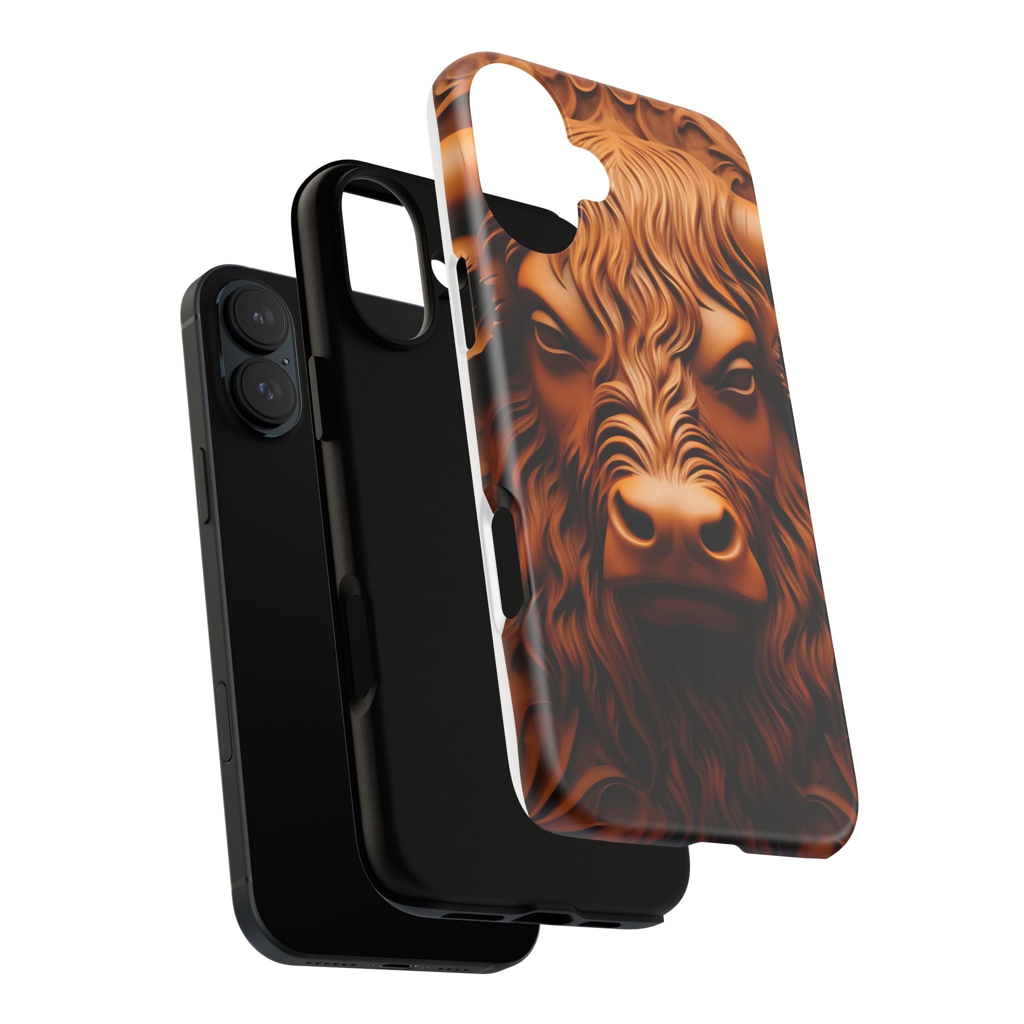 Bull Head Wood Carving iPhone Case - Rugged Texture