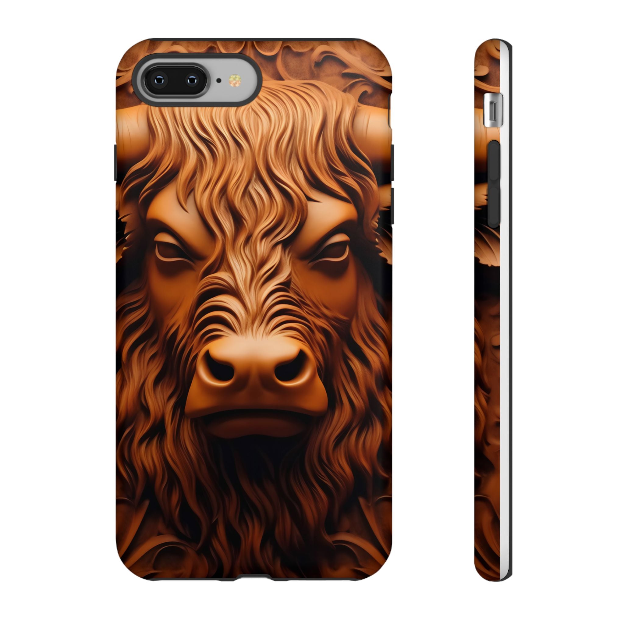 Bull Head Wood Carving iPhone Case - Rugged Texture