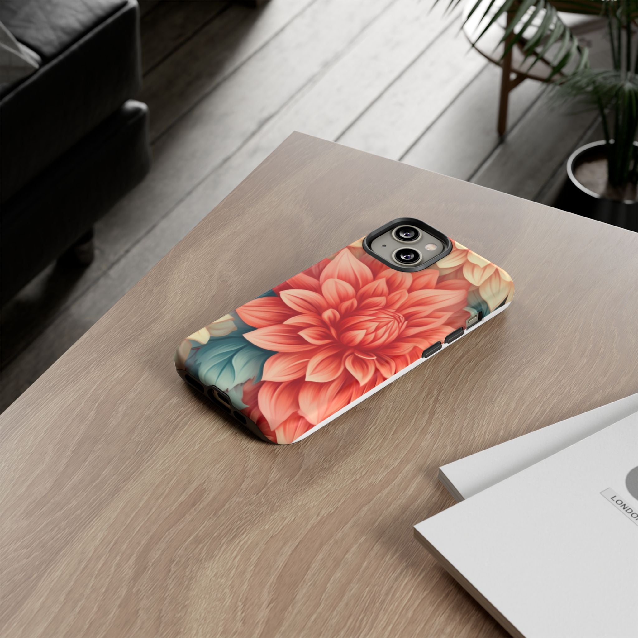 Coral Dahlia Hexagon iPhone Case - Rugged Texture