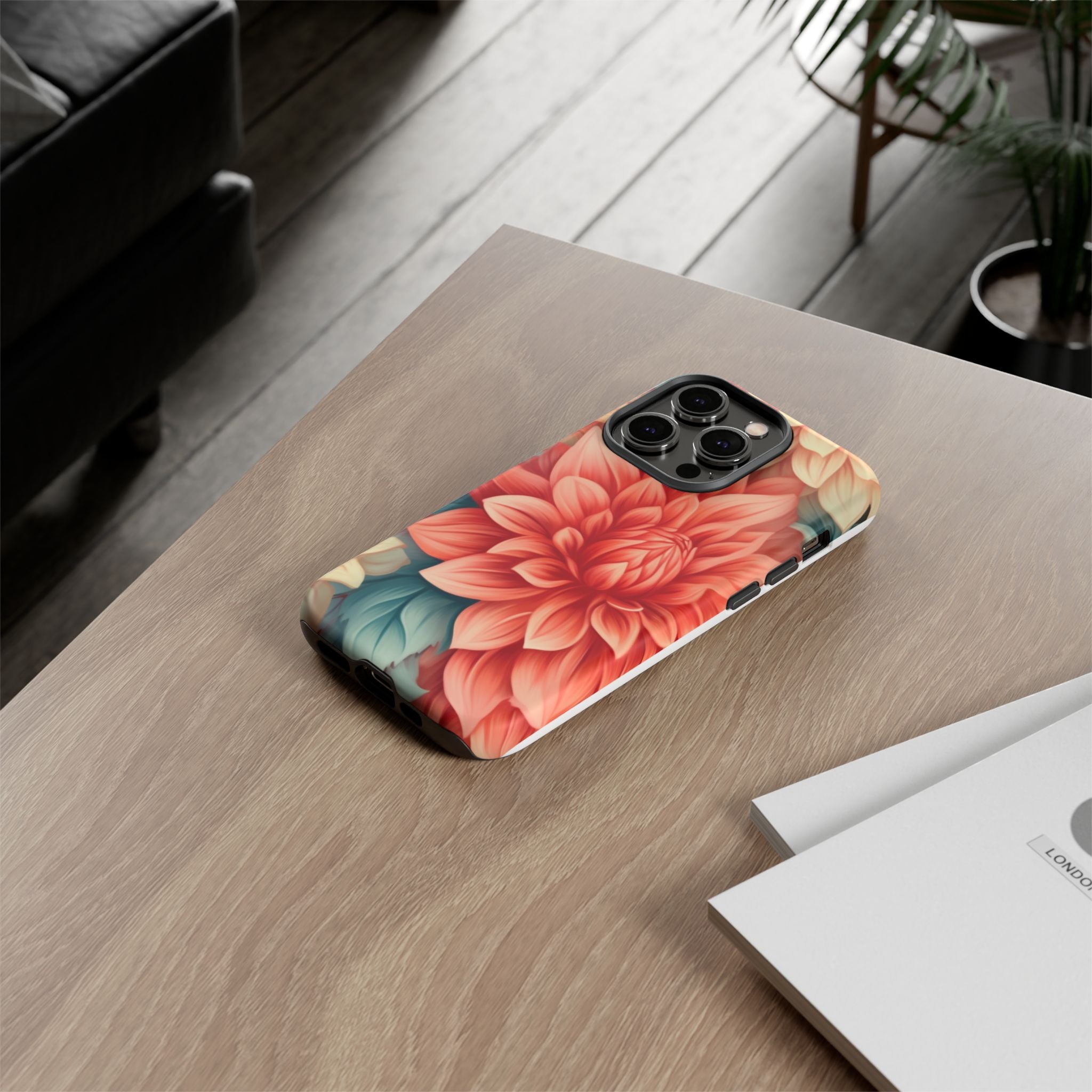 Coral Dahlia Hexagon iPhone Case - Rugged Texture