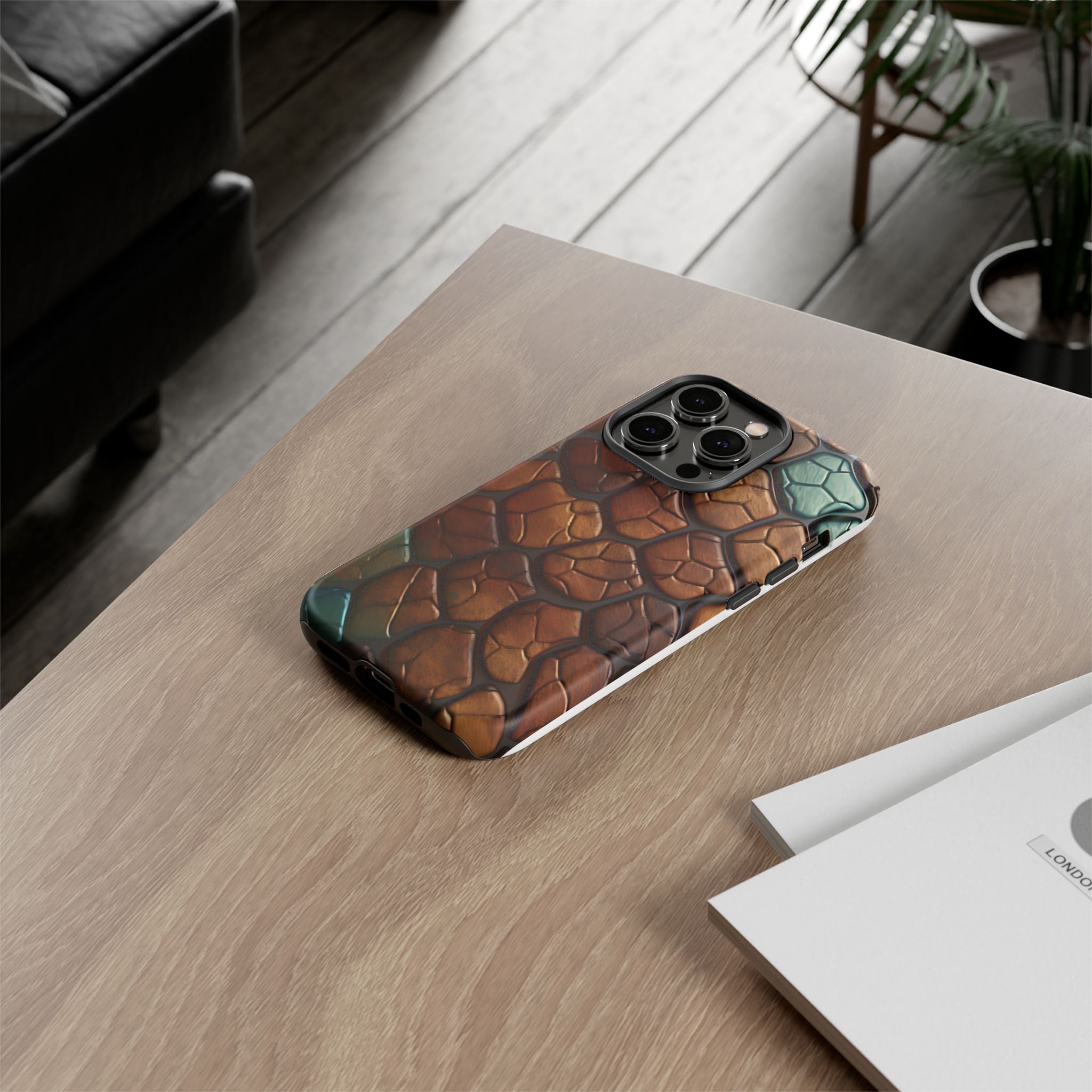 Mosaic Reptile iPhone Case - Teal & Brown