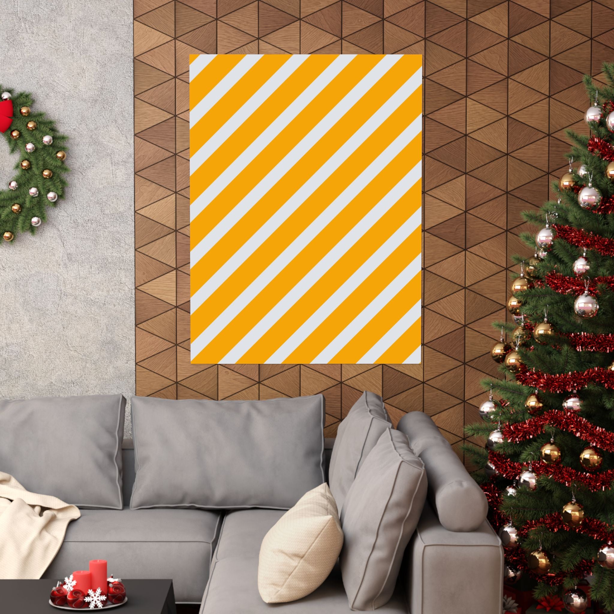 Orange & Gray Diagonal Stripe Poster