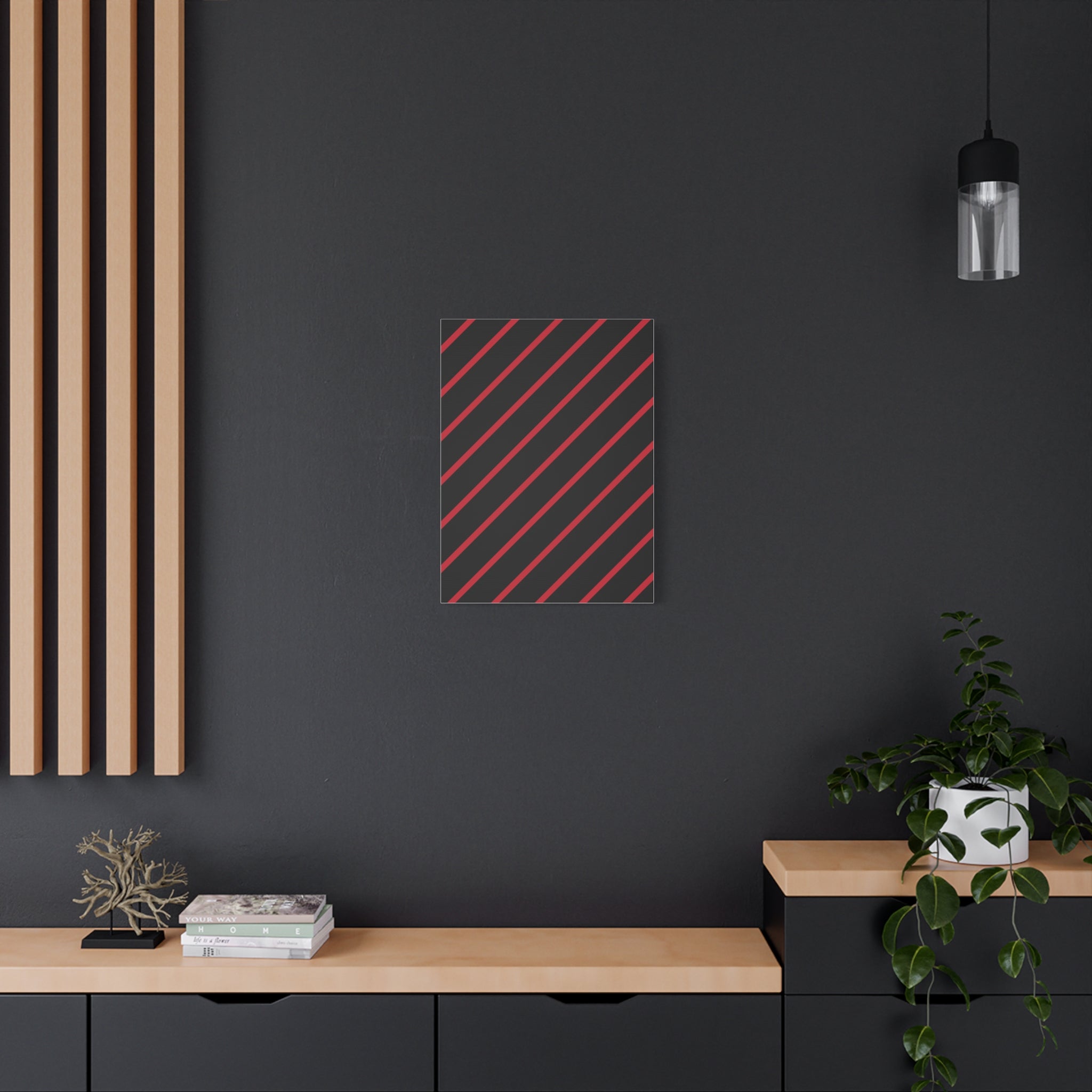 Crimson Diagonal Stripes Matte Canvas Art