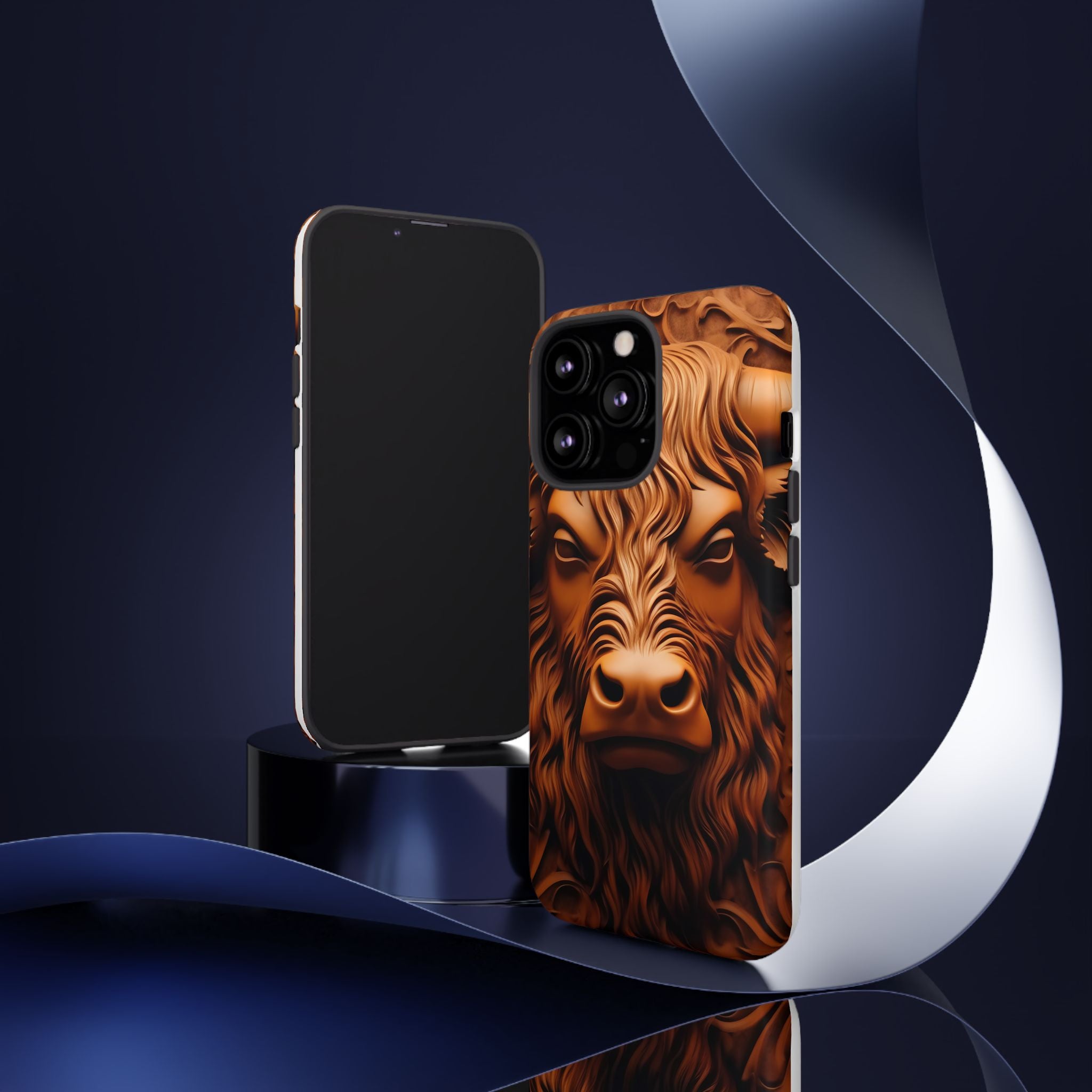 Bull Head Wood Carving iPhone Case - Rugged Texture