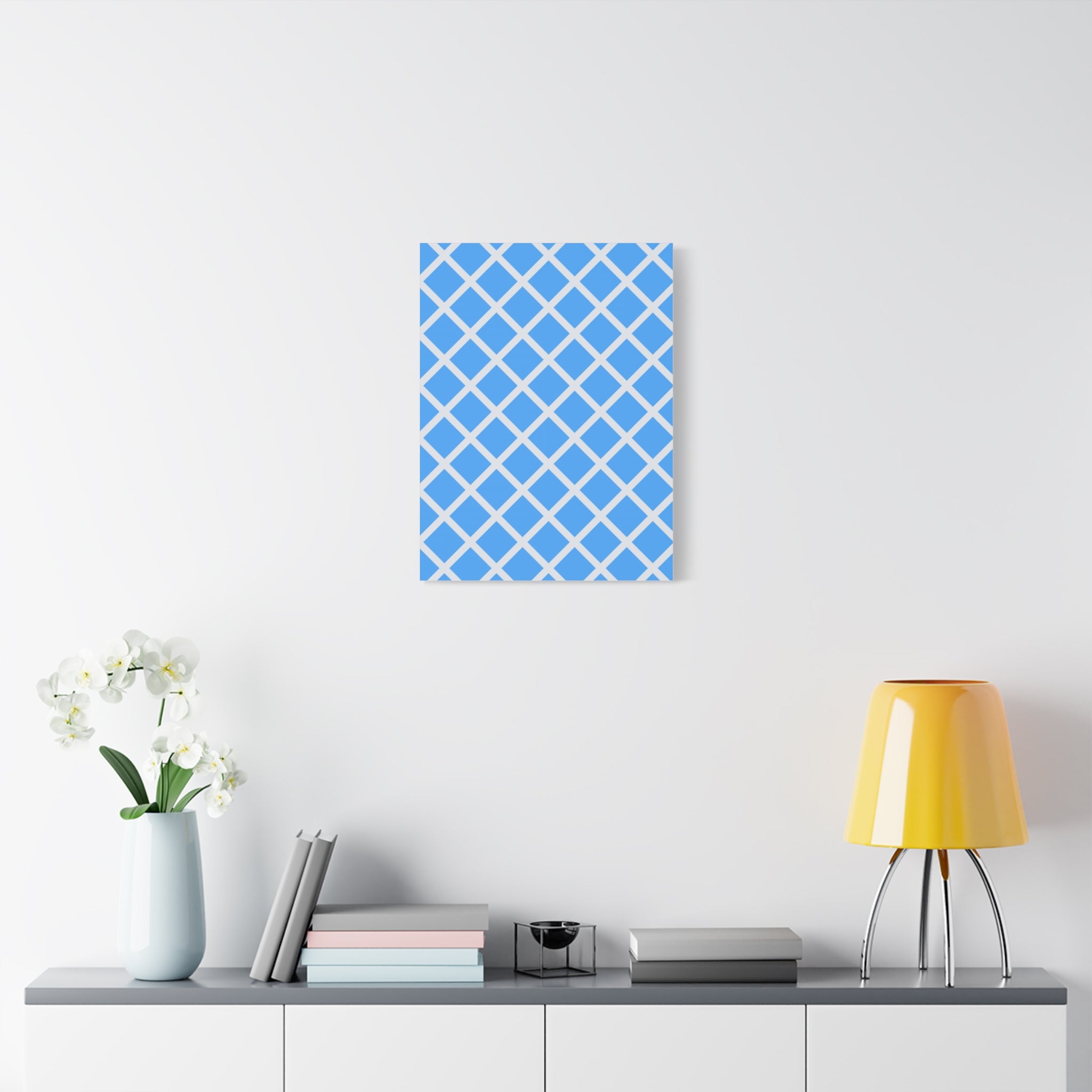 Sky Blue Diamond Grid Matte Canvas Art