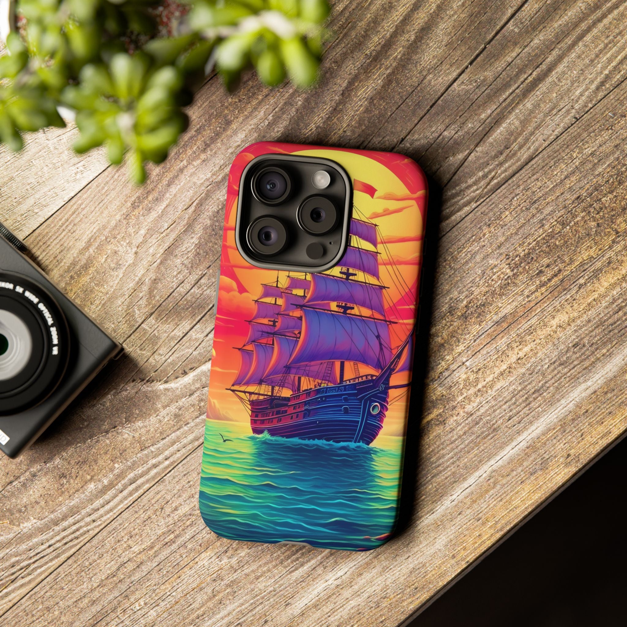 Sunset Galleon Hexagon Stone iPhone Case