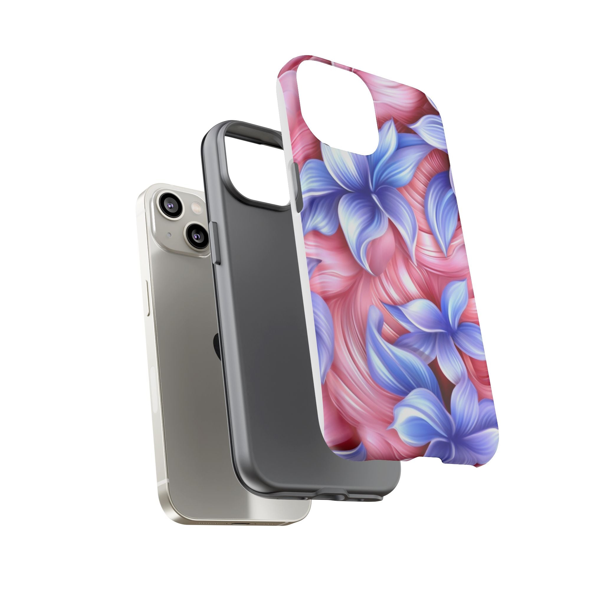 Dreamy Pink & Blue Floral iPhone Case - Hexagon Stone