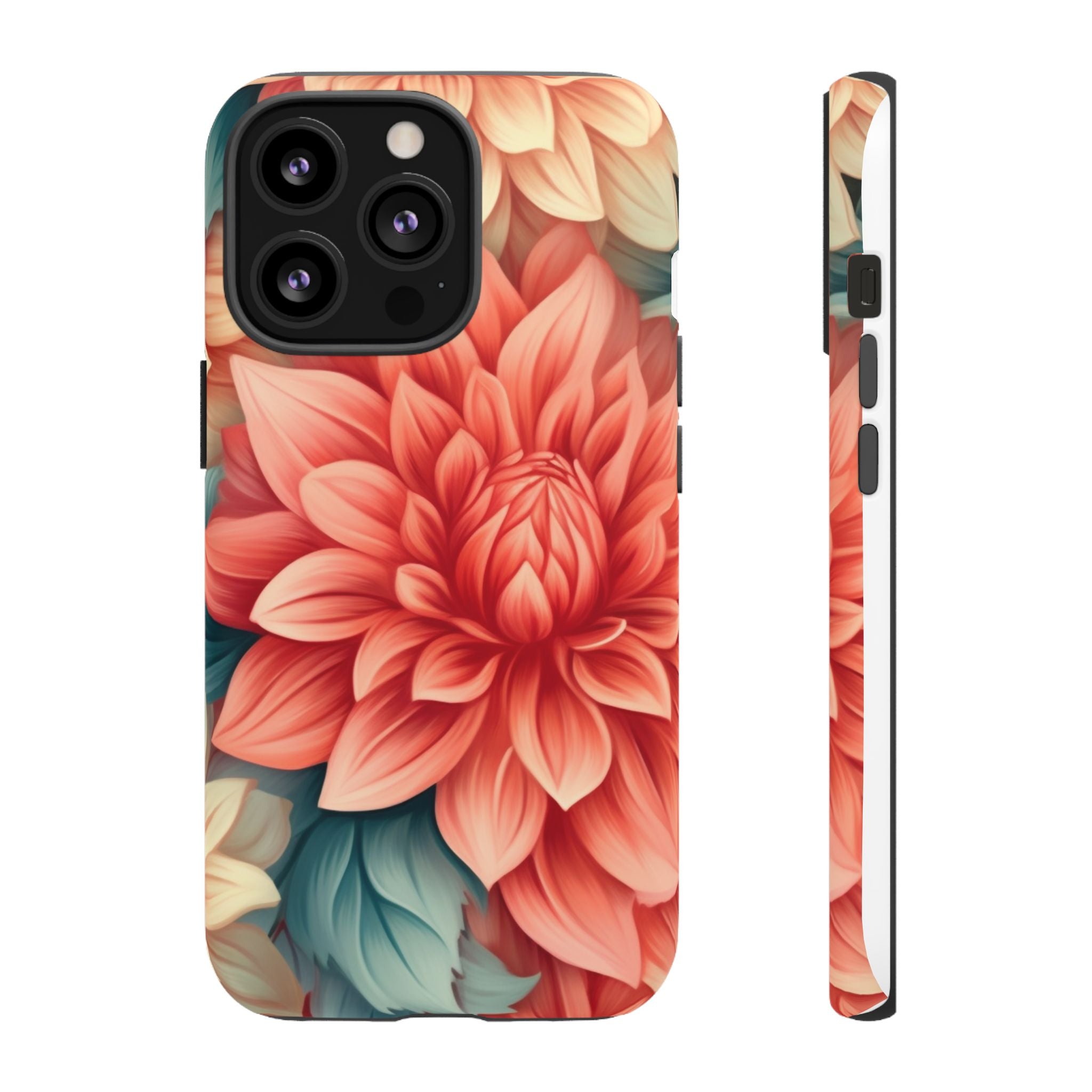 Coral Dahlia Hexagon iPhone Case - Rugged Texture