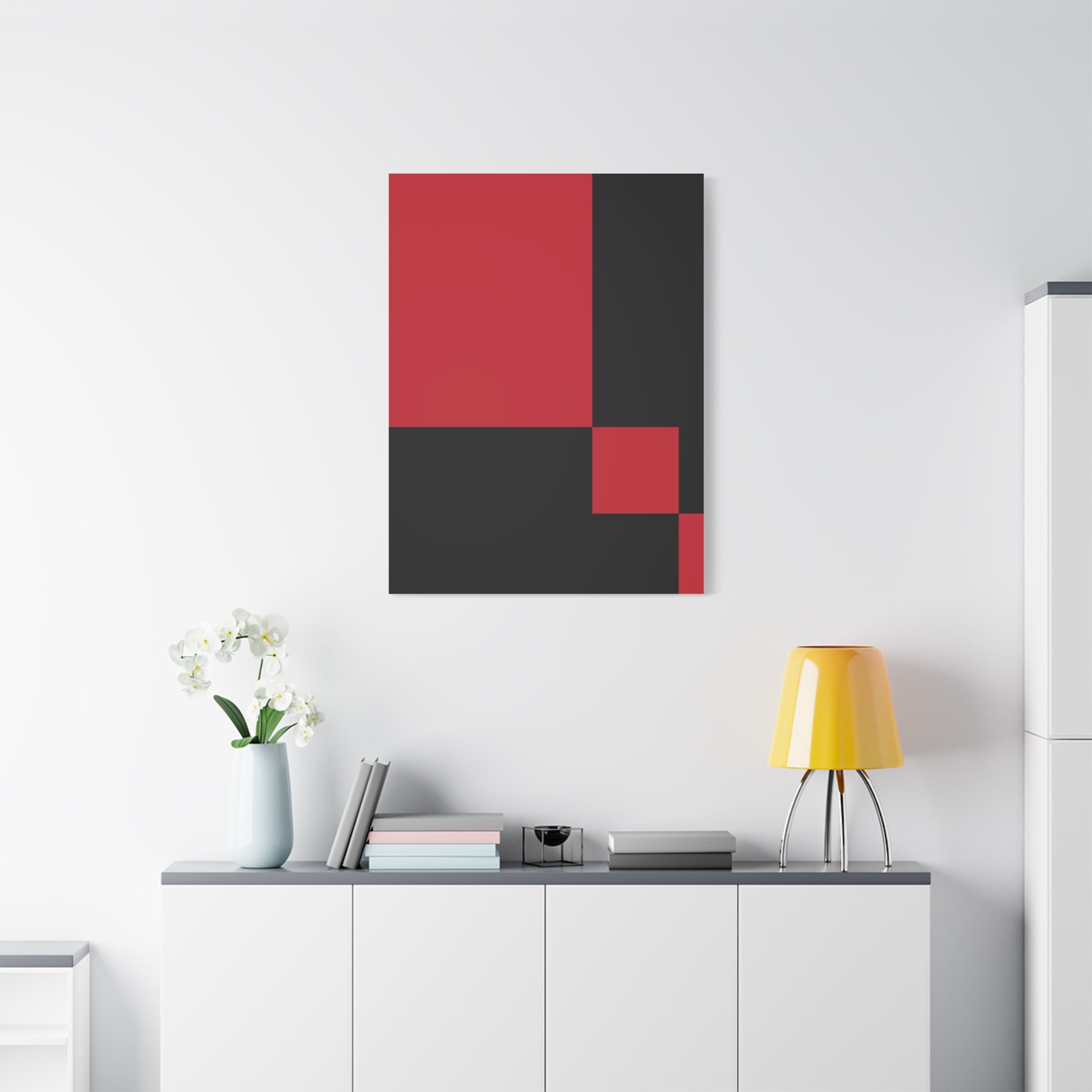 Abstract Red & Black Geometric Canvas Art