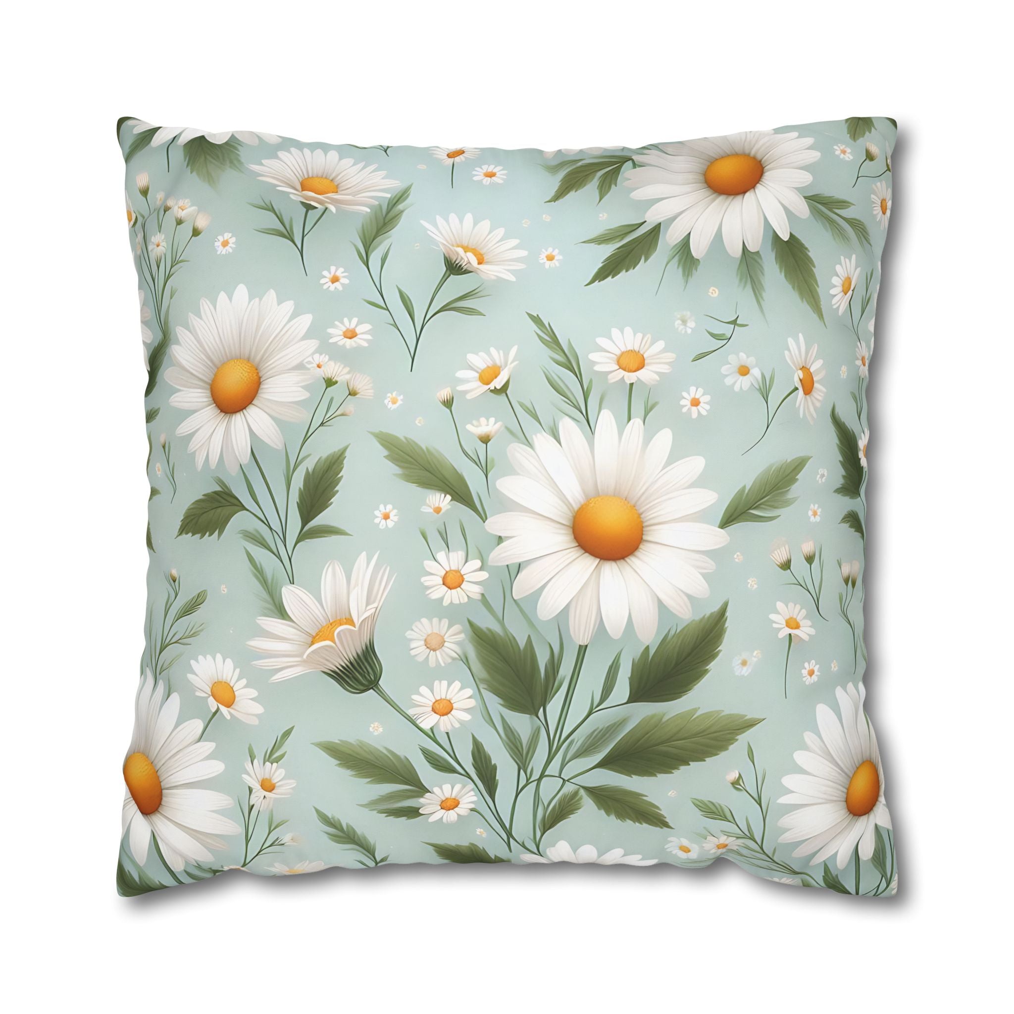 Daisy Floral Pillowcase - Teal & White