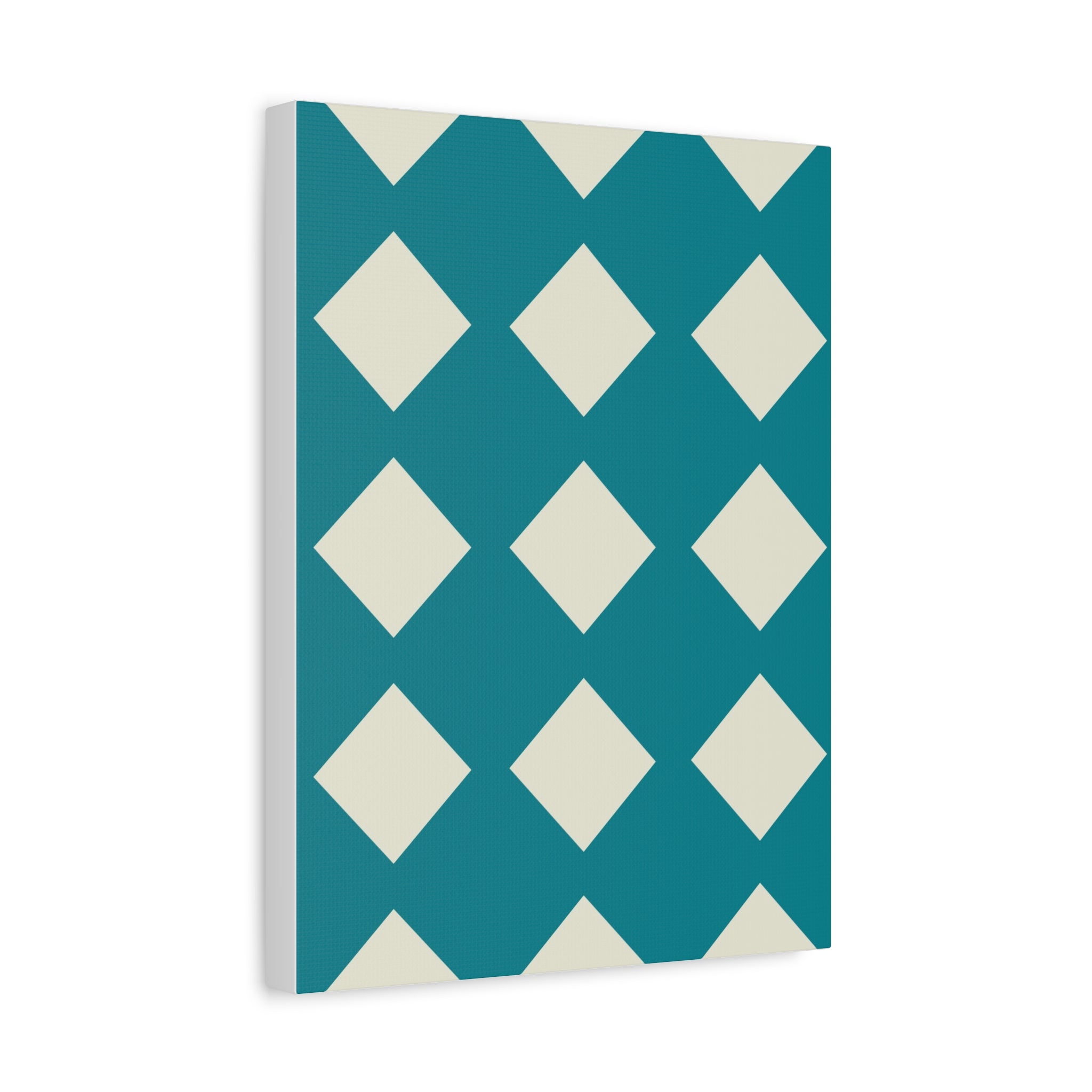 Teal & Cream Diamond Geometric Canvas Art