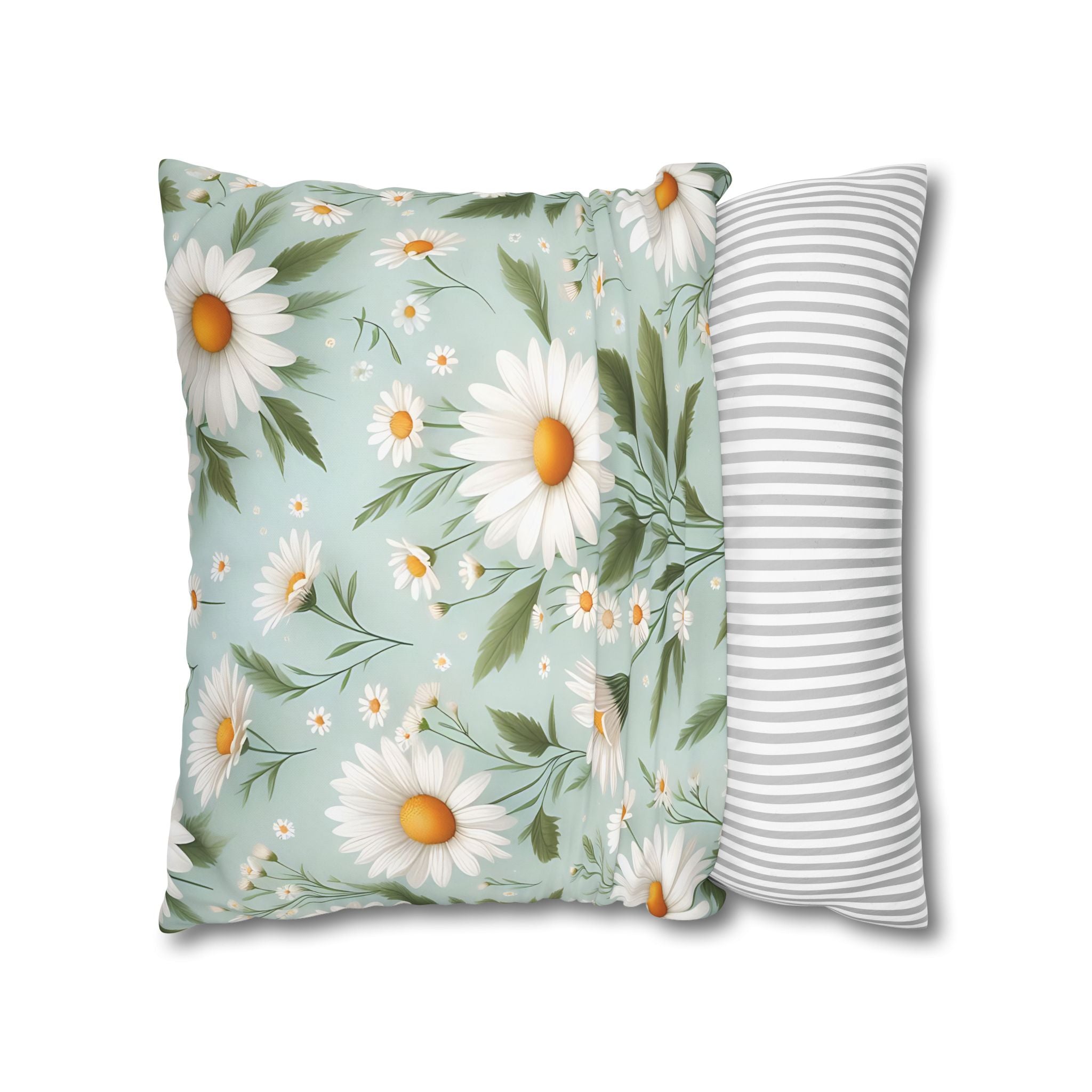 Daisy Floral Pillowcase - Teal & White