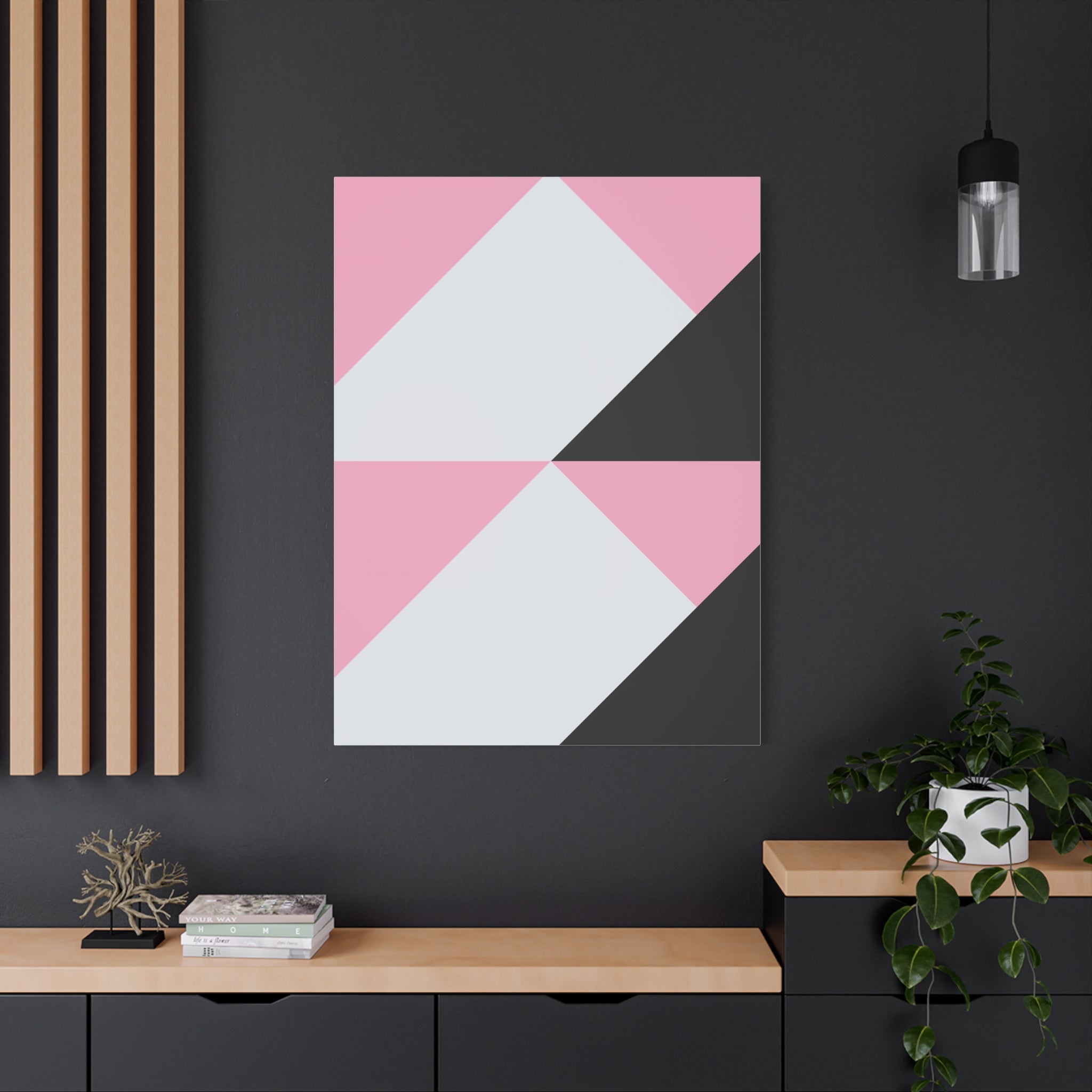 Geometric Pink & Gray Abstract Canvas Art