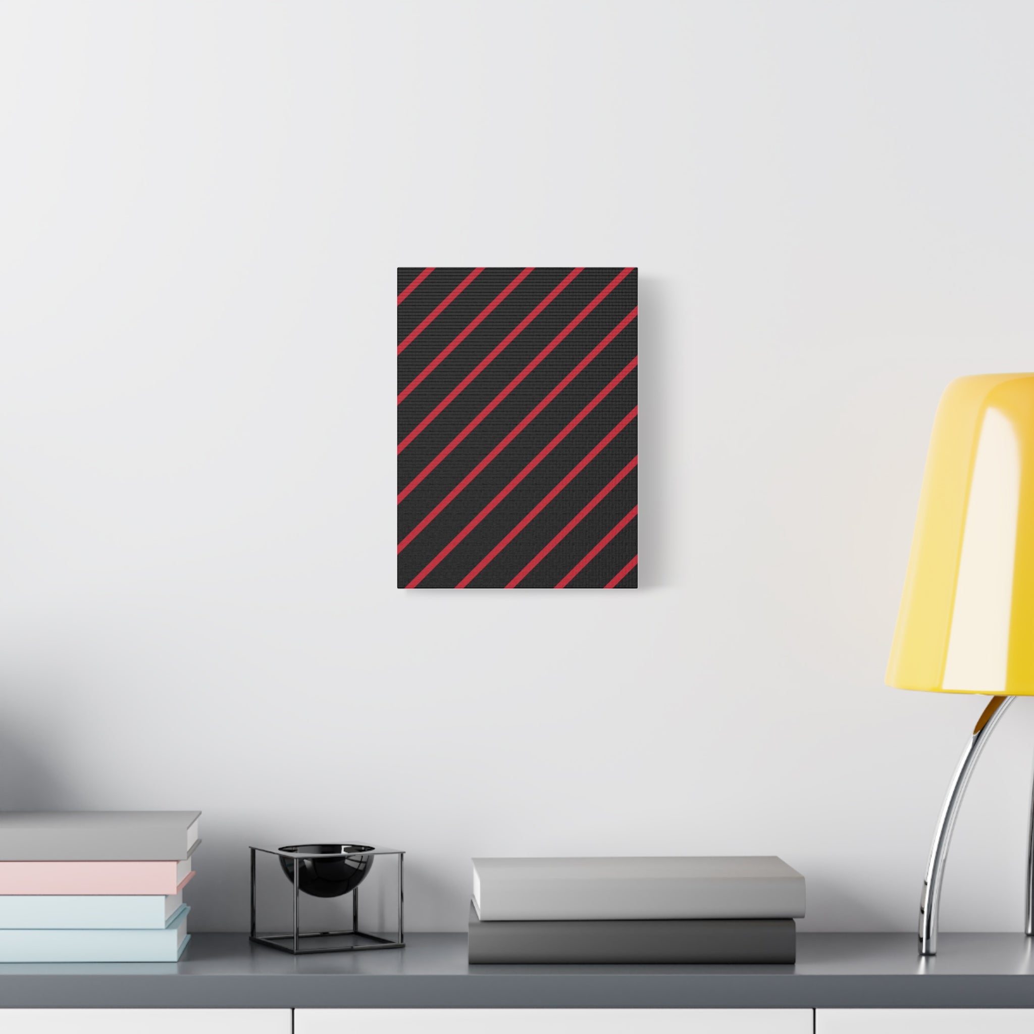 Crimson Diagonal Stripes Matte Canvas Art