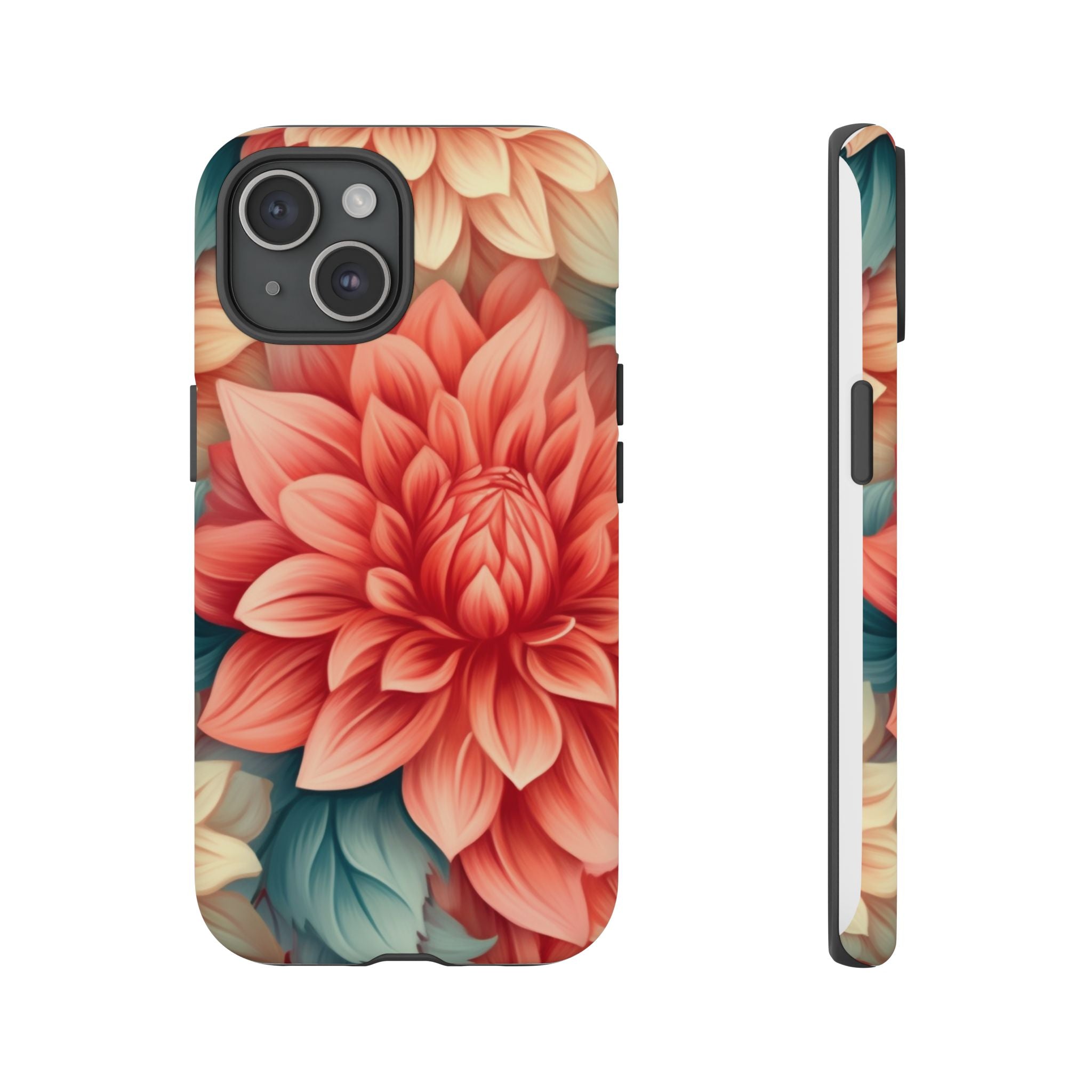 Coral Dahlia Hexagon iPhone Case - Rugged Texture