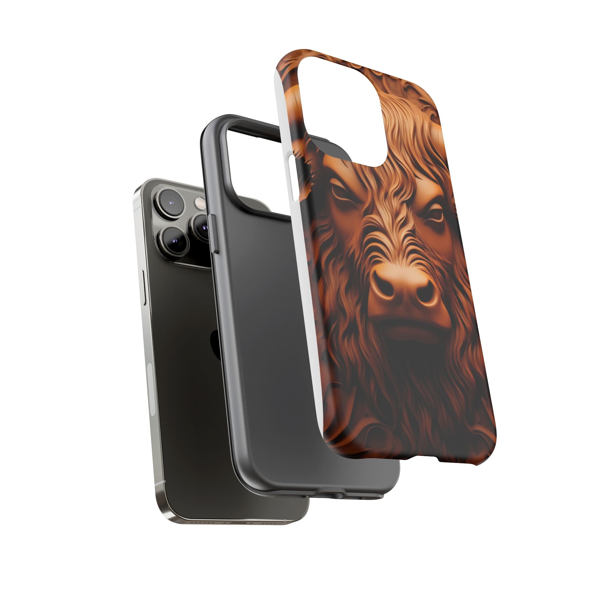 Bull Head Wood Carving iPhone Case - Rugged Texture