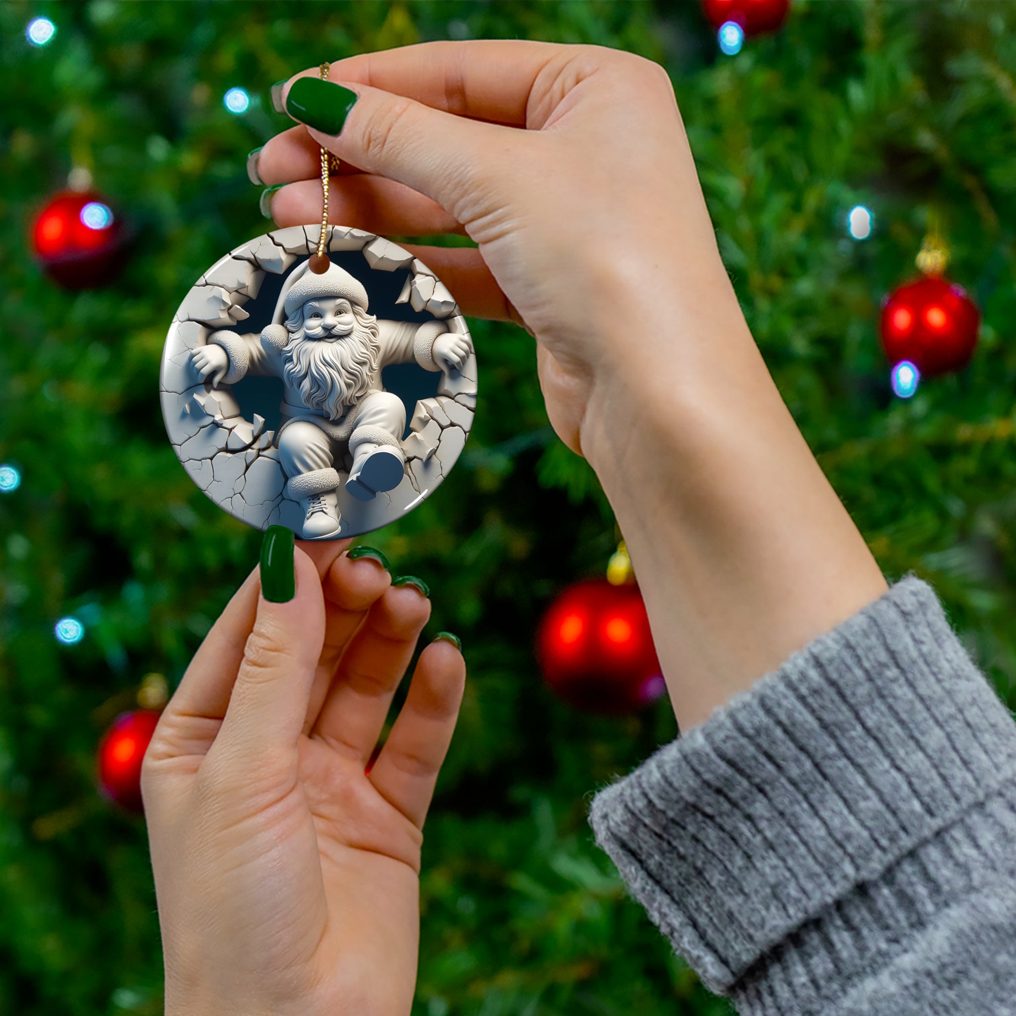 Ceramic Santa Ornament: Festive Stone Break