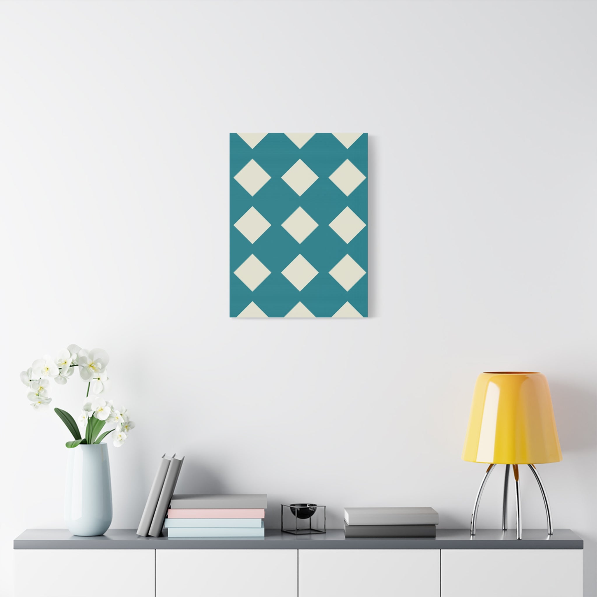 Teal & Cream Diamond Geometric Canvas Art